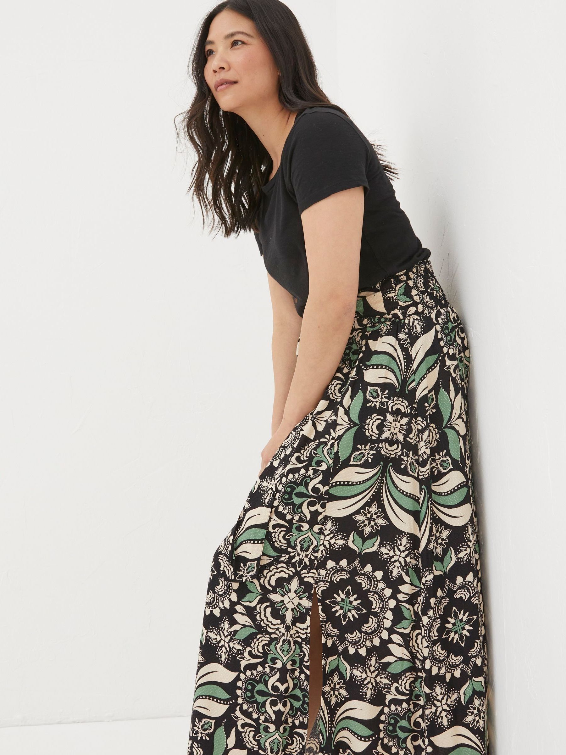 Black Sascha Mosaic Leaf Midi Skirt - Image 2 of 4