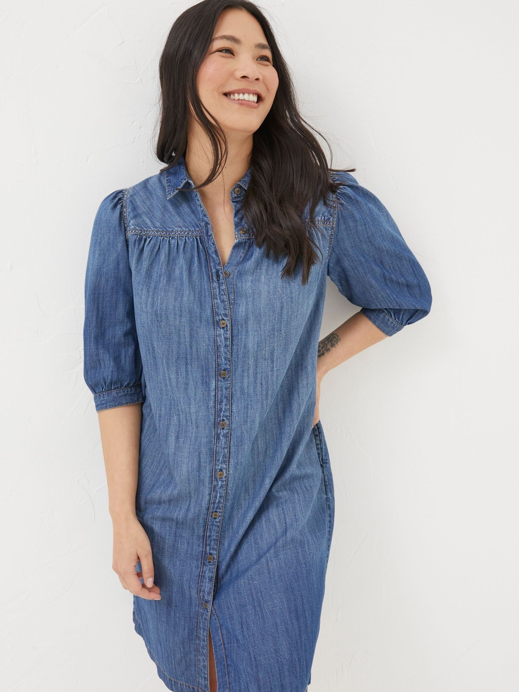 denim dress fat face Jess Indigo Blue Regular Denim Midi Dress