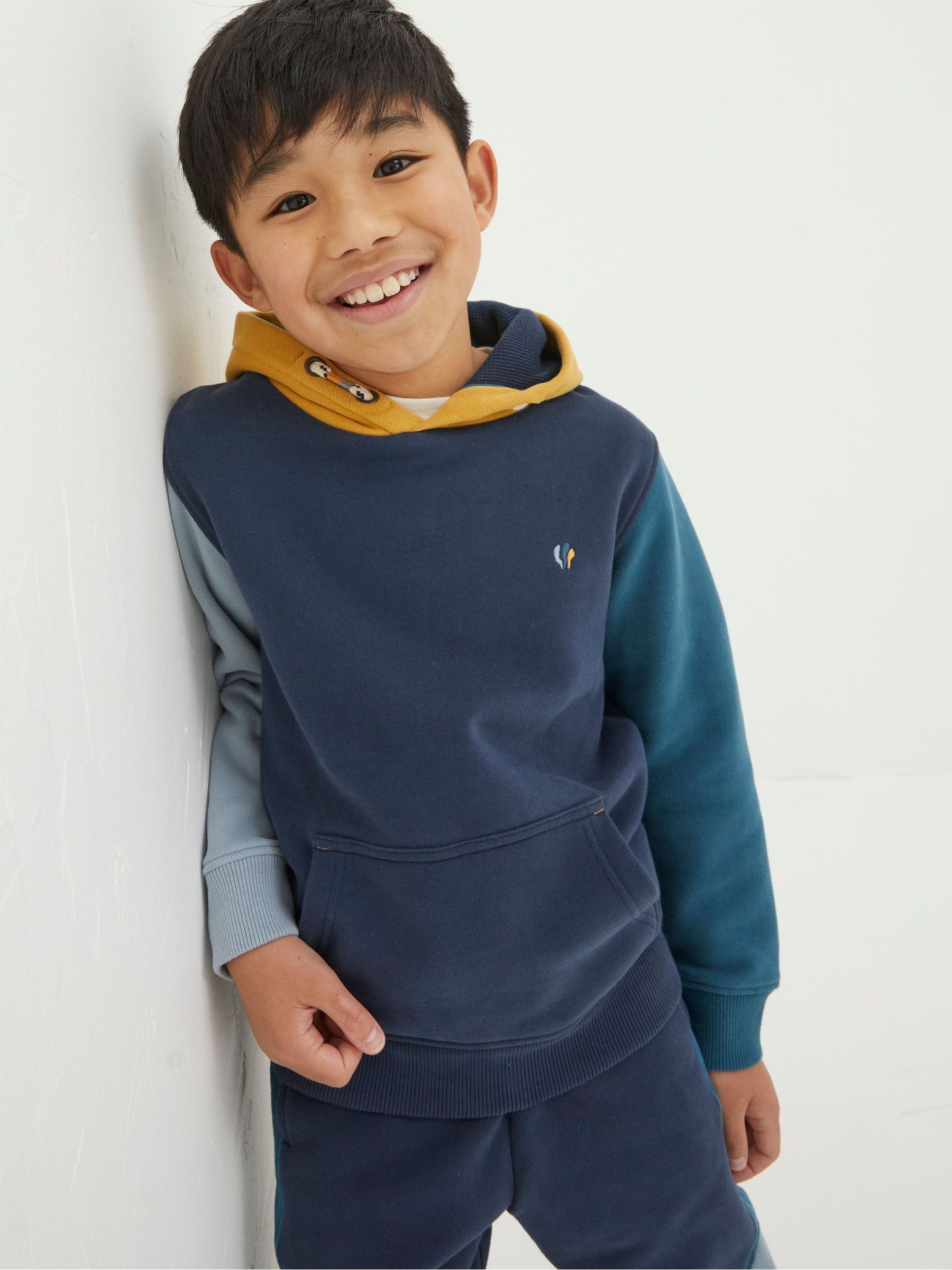 Blue Colourblock Popover Hoodie - Image 1 of 4