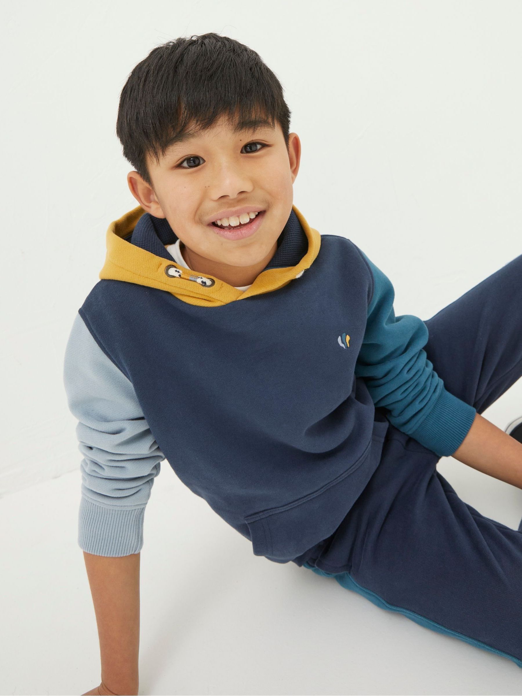 Blue Colourblock Popover Hoodie - Image 3 of 4