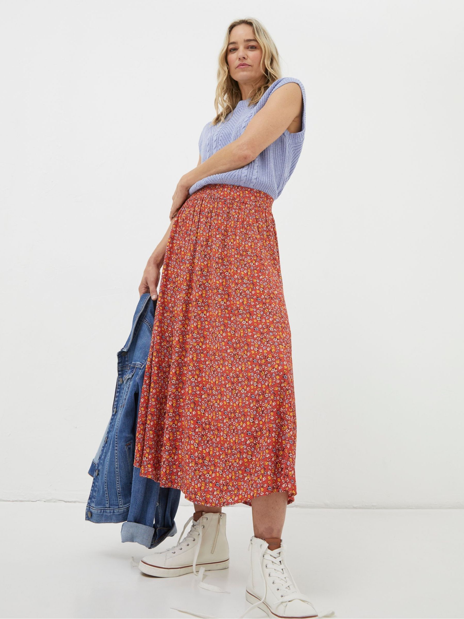 Orange Gradient Floral Midi Skirt - Image 3 of 5