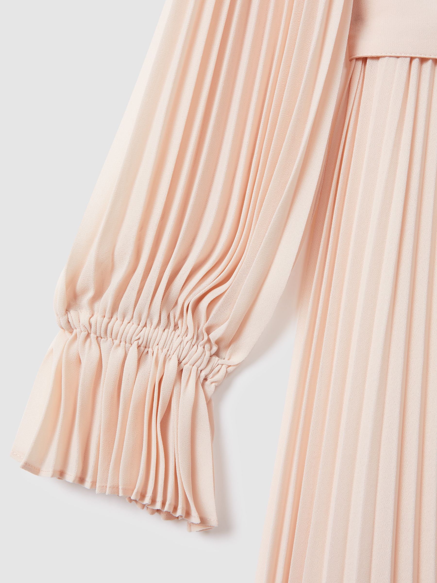 Pleated Belted Midi Dress in Nude/Black - Image 5 of 6