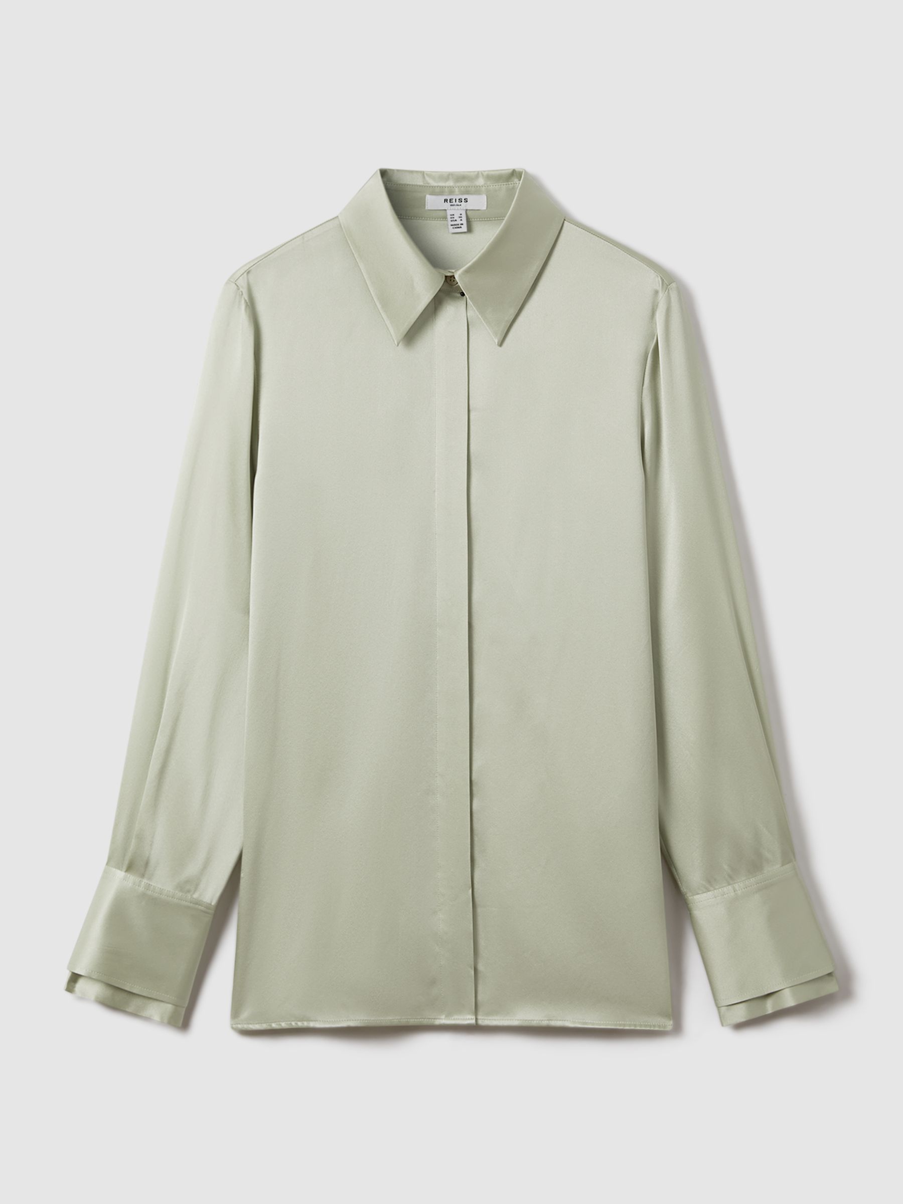 Silk Button-Through Shirt in Green - Image 2 of 6