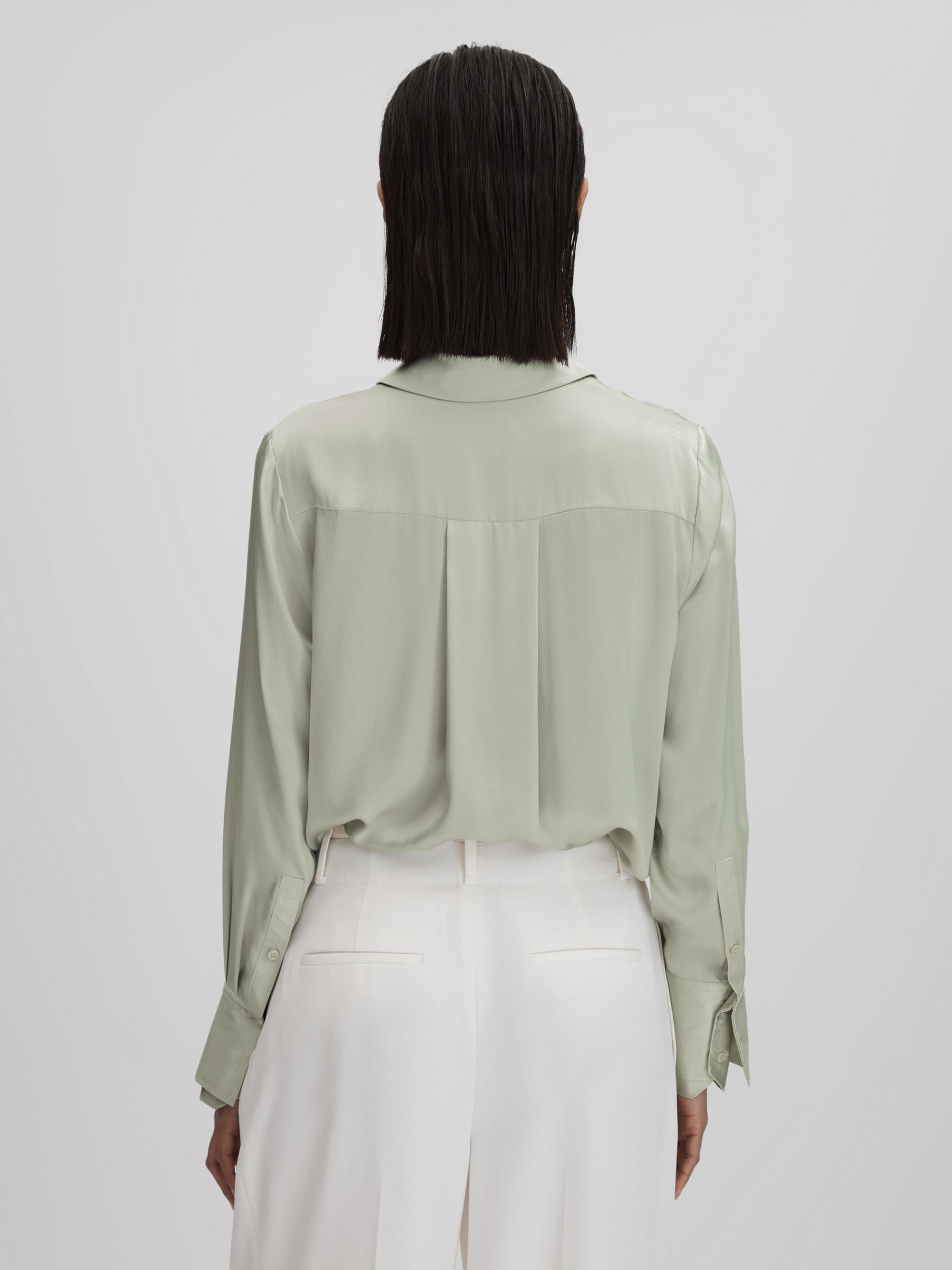 Silk Button-Through Shirt in Green - Image 5 of 6