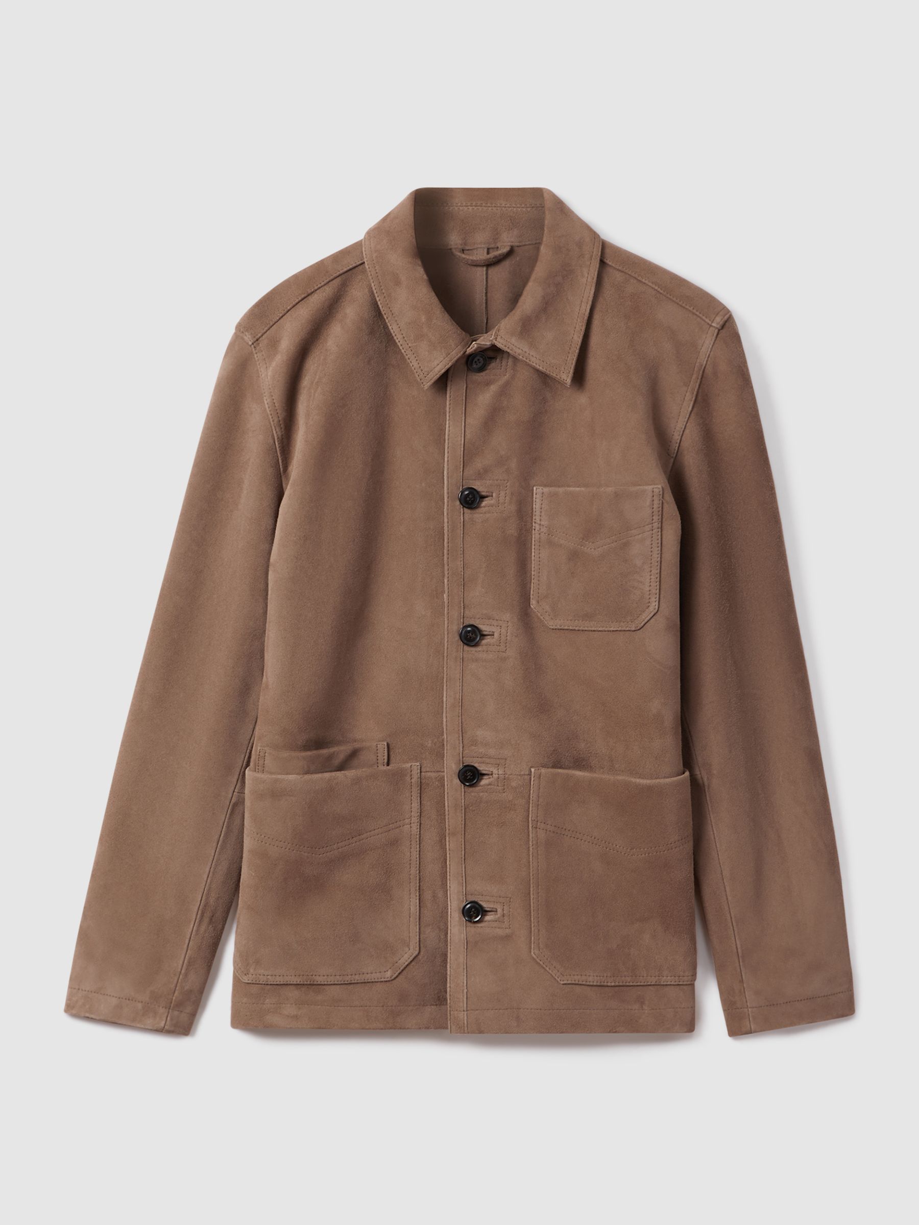 Suede Button-Through Jacket in Mocha - Image 2 of 6