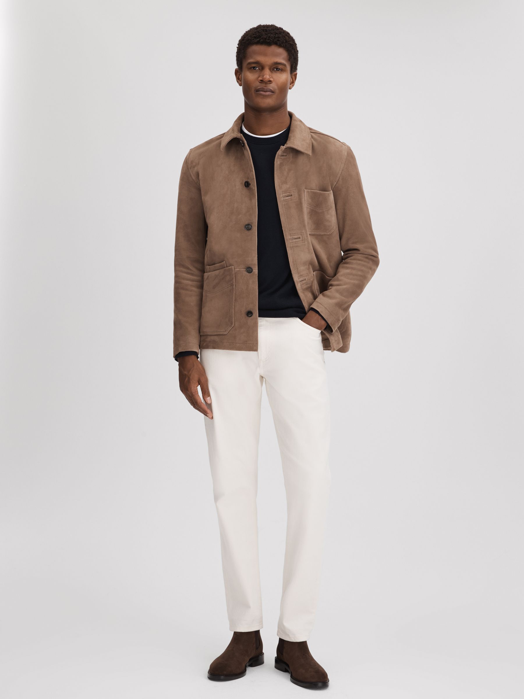 Suede Button-Through Jacket in Mocha - Image 3 of 6