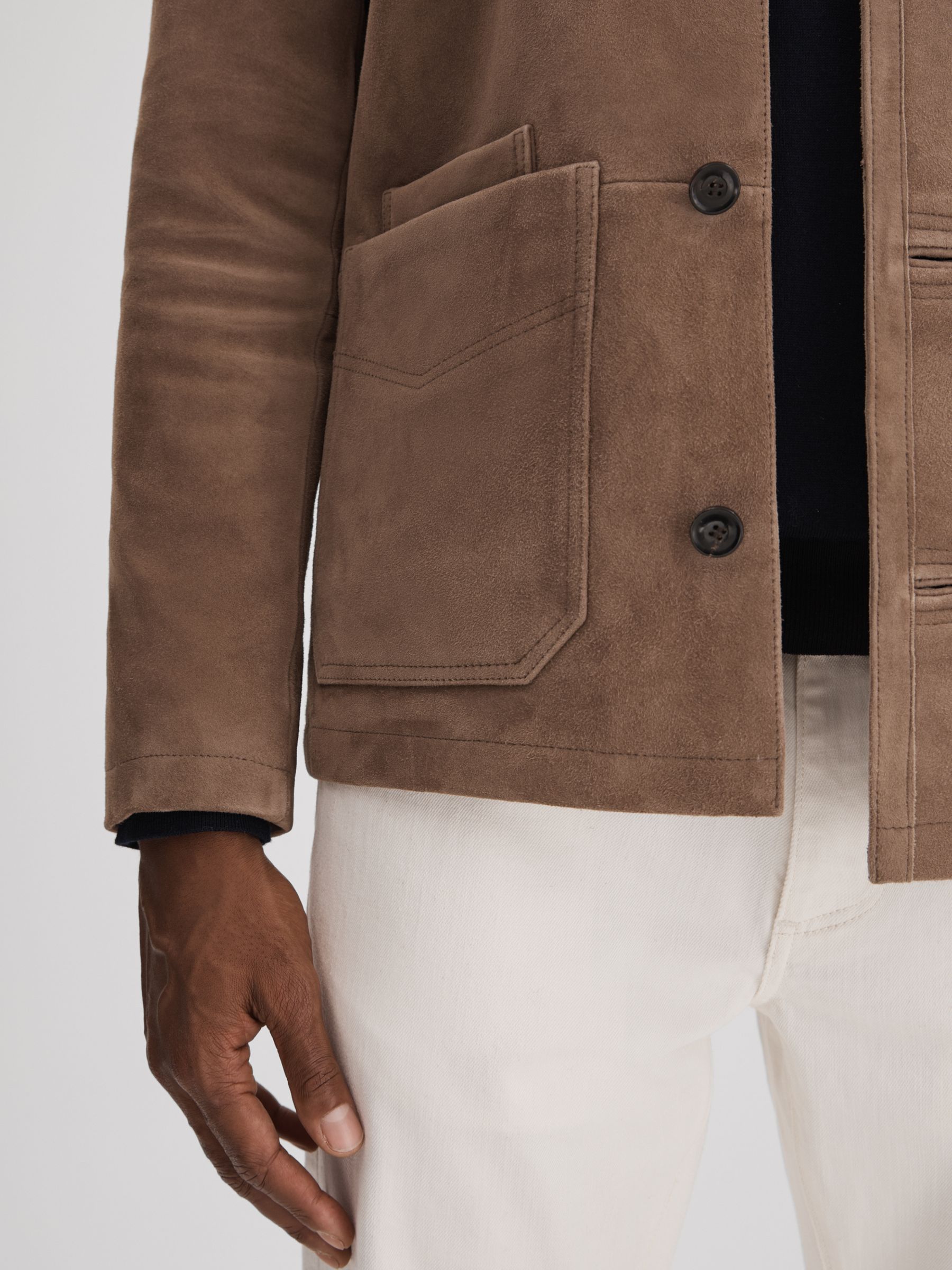 Suede Button-Through Jacket in Mocha - Image 4 of 6