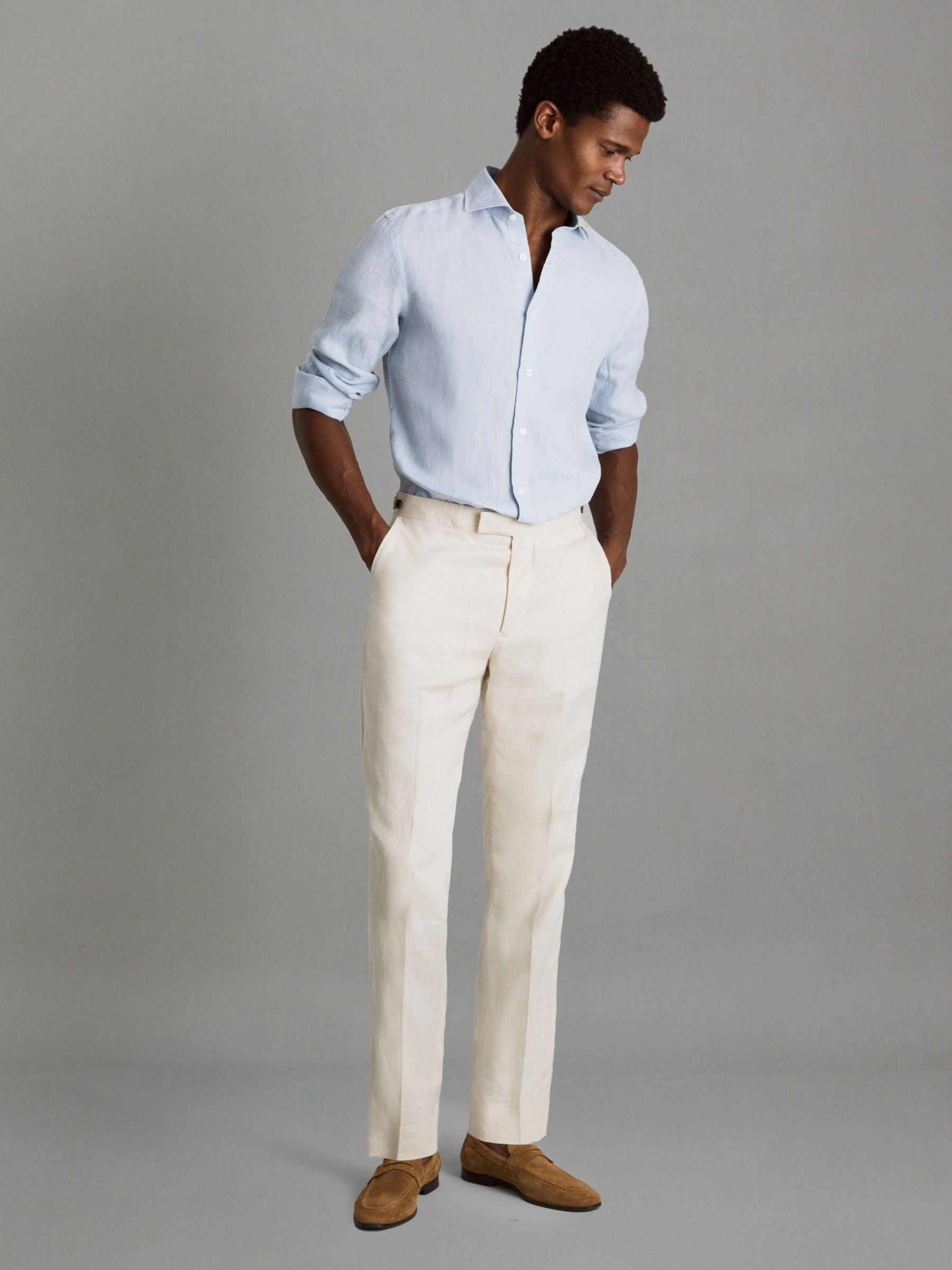 Linen Button-Through Shirt in Light Blue - Image 3 of 6