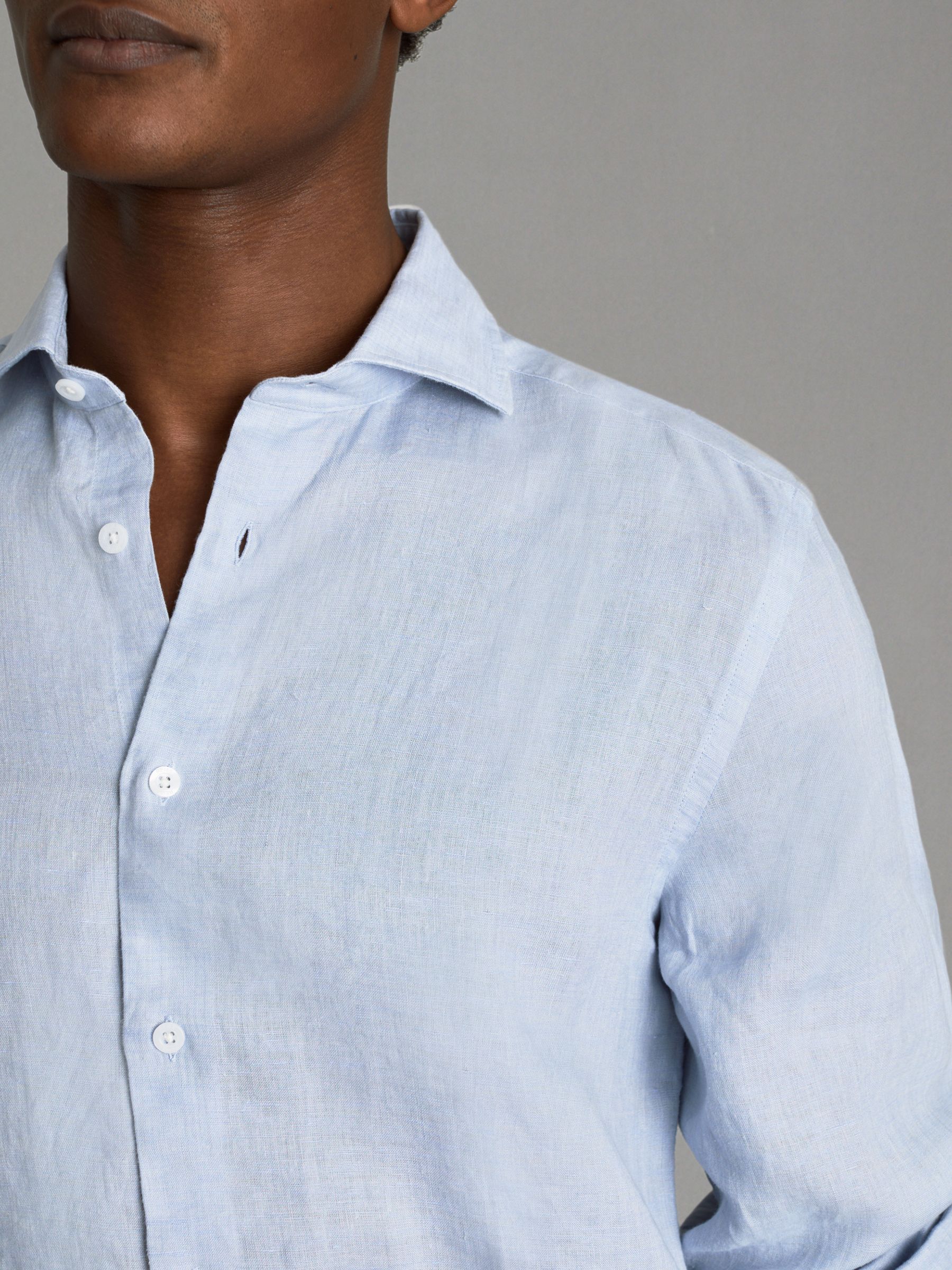 Linen Button-Through Shirt in Light Blue - Image 4 of 6