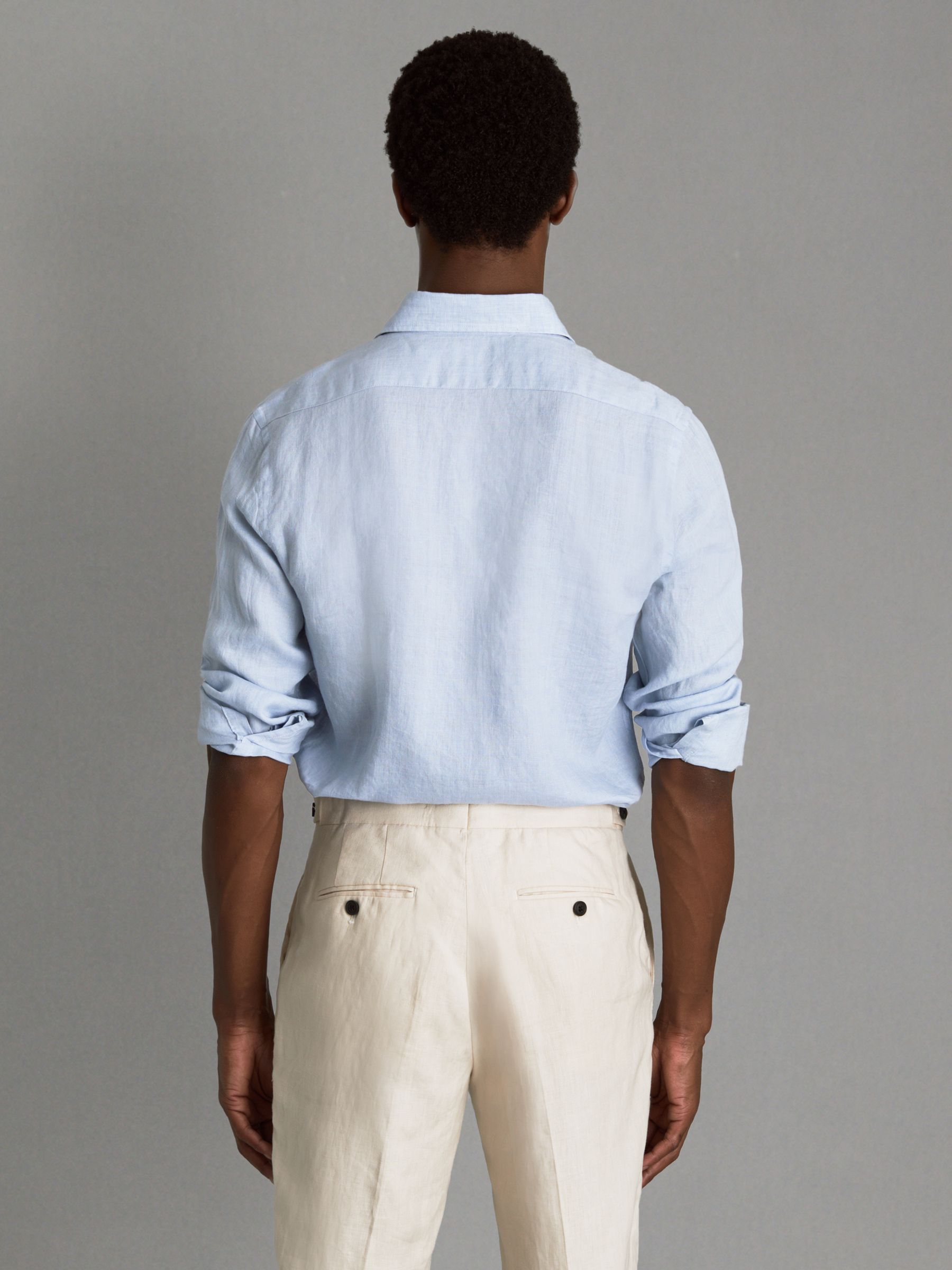 Linen Button-Through Shirt in Light Blue - Image 5 of 6