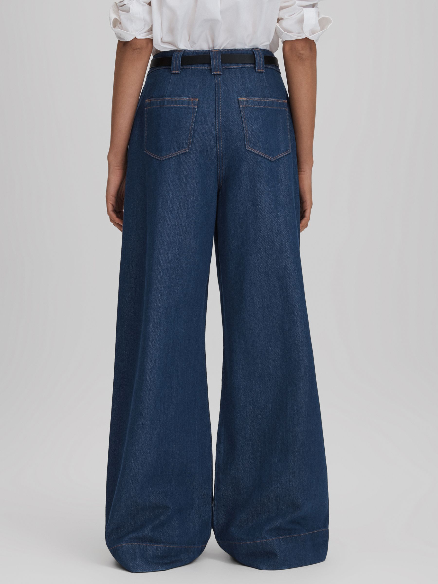 Petite Wide Leg Contrast Stitch Jeans in Dark Blue - Image 5 of 6