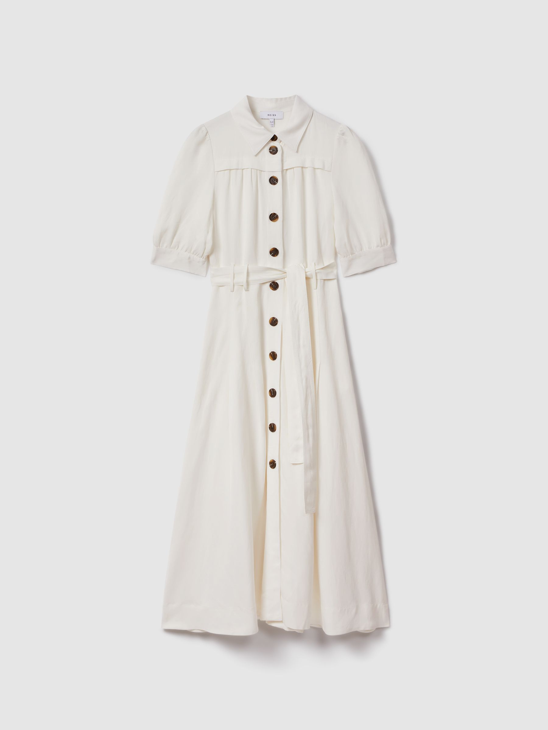 Belted Cap Sleeve Midi Dress in White - Image 2 of 6