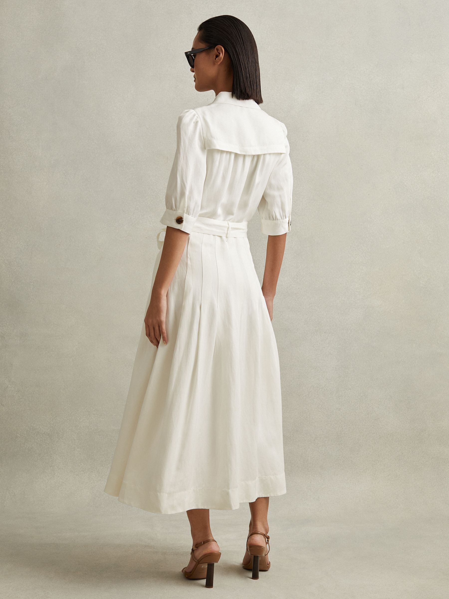 Belted Cap Sleeve Midi Dress in White - Image 4 of 6