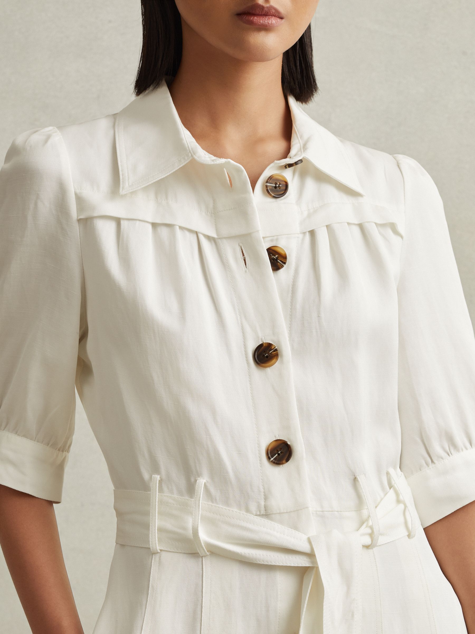 Belted Cap Sleeve Midi Dress in White - Image 5 of 6