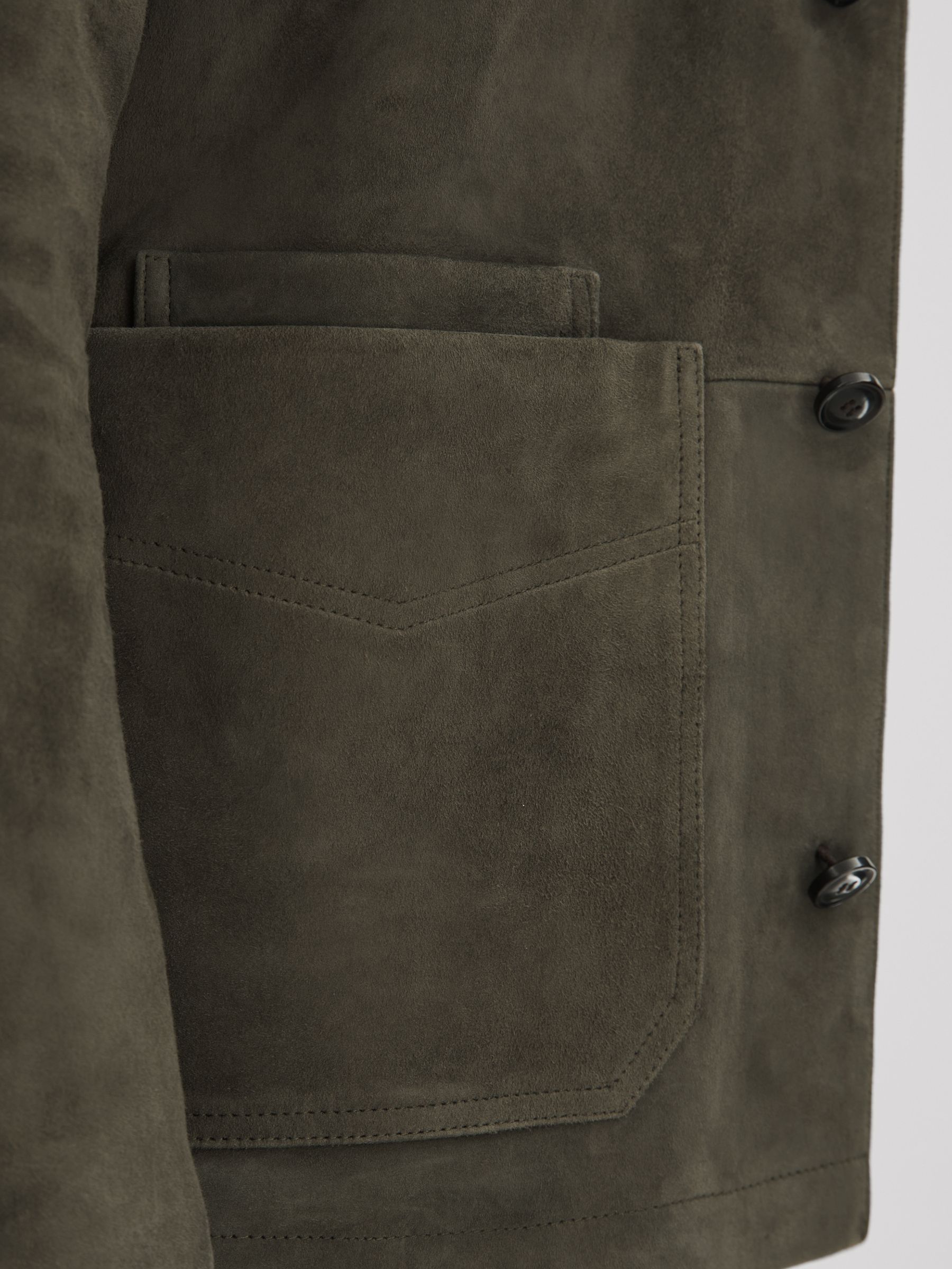 Suede Button-Through Jacket in Moss Green - Image 4 of 7
