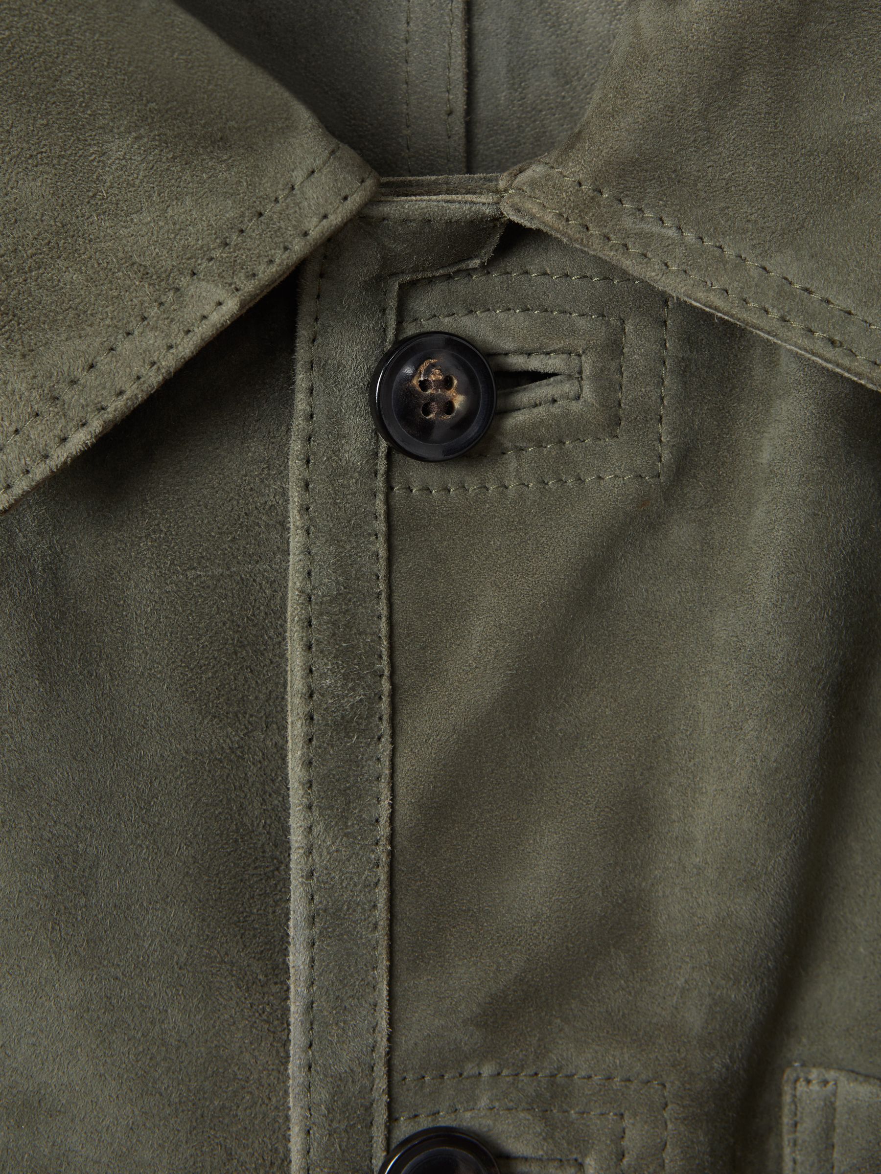 Suede Button-Through Jacket in Moss Green - Image 7 of 7