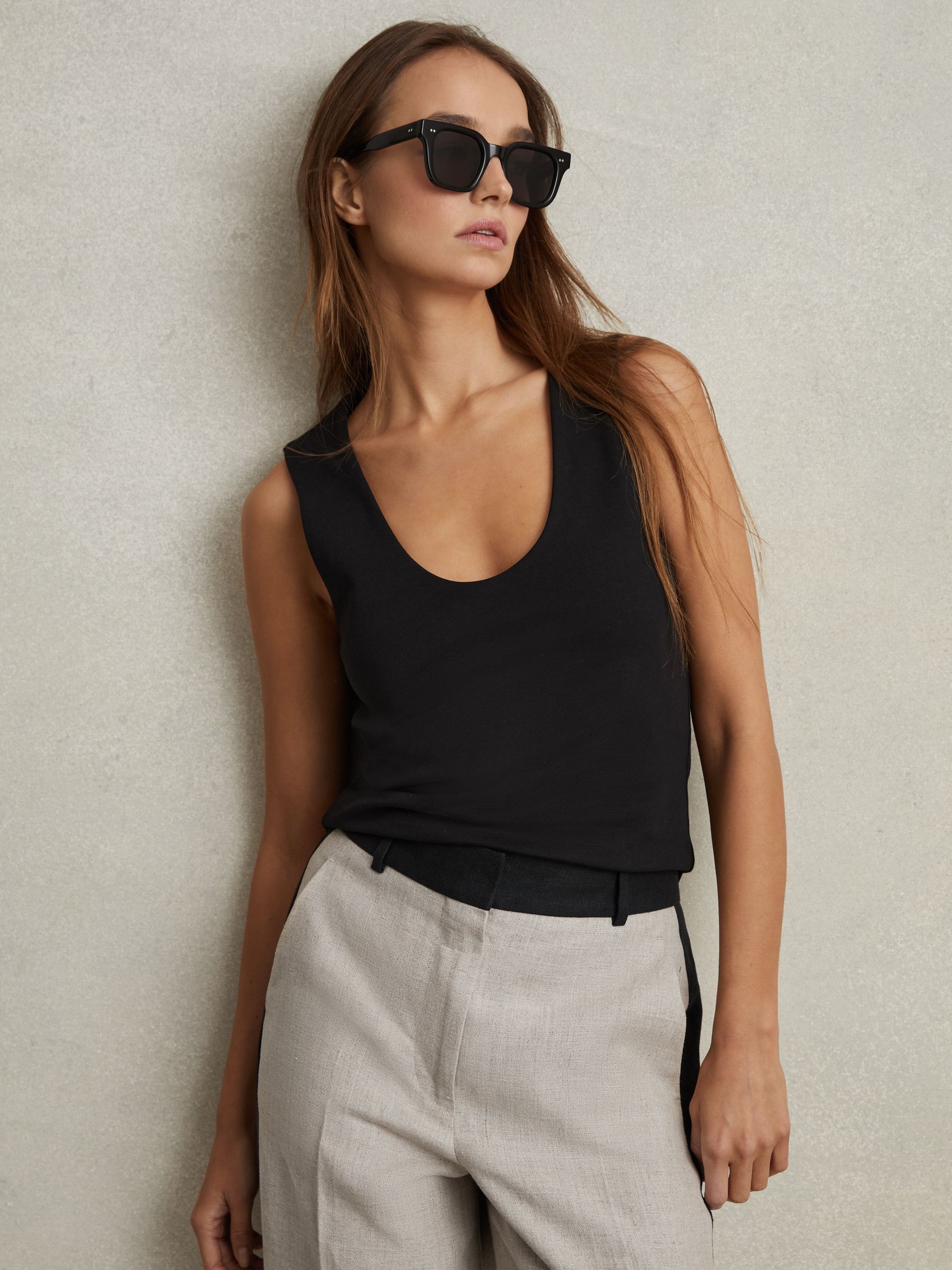 Scoop Neck Vest in Black - Image 3 of 6
