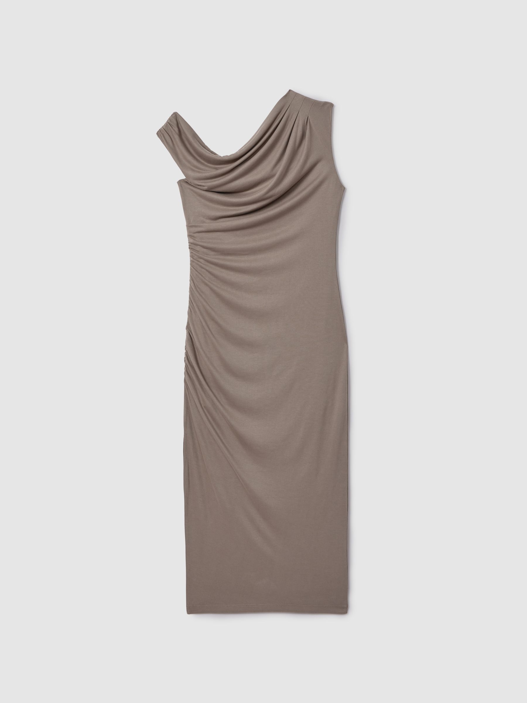 Bodycon Ruched Midi Dress in Mocha - Image 2 of 6