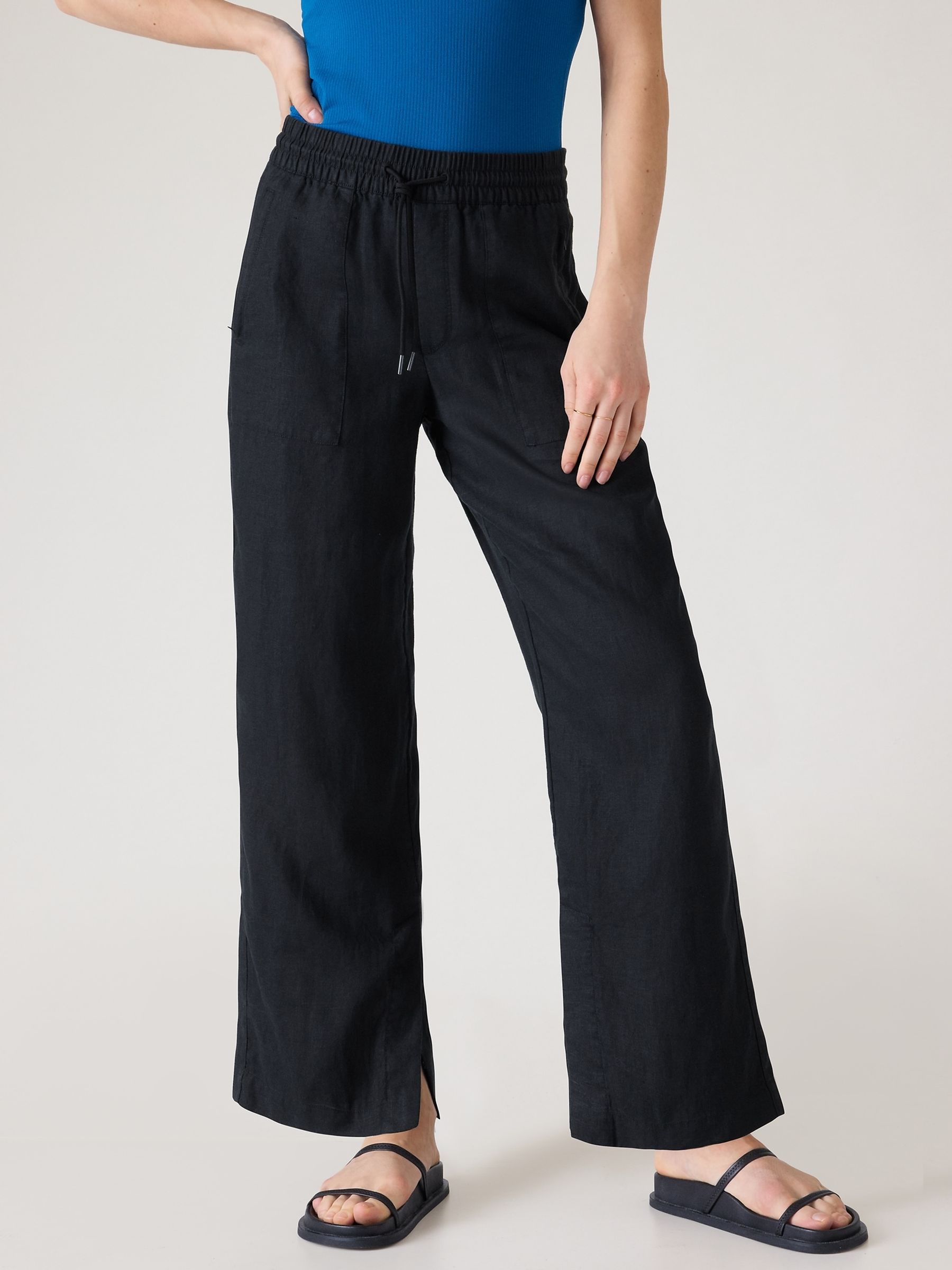 Athleta Black 100% Linen Retreat Wide Leg Trousers - Image 1 of 8
