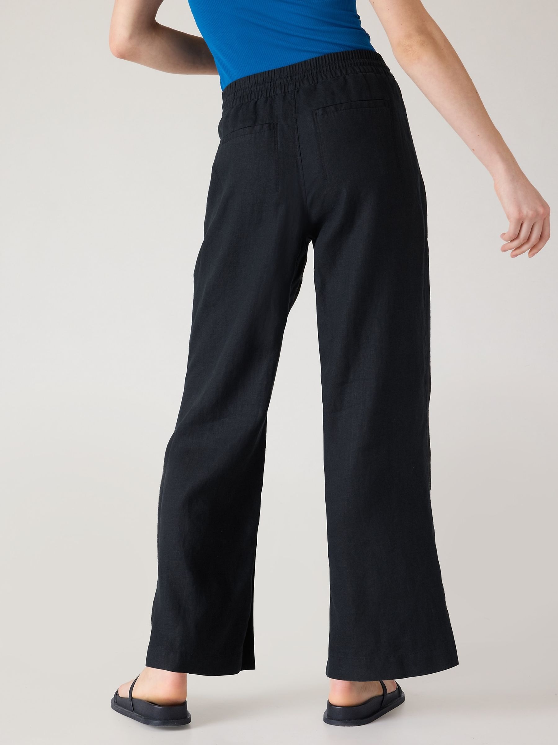 Athleta Black 100% Linen Retreat Wide Leg Trousers - Image 2 of 8