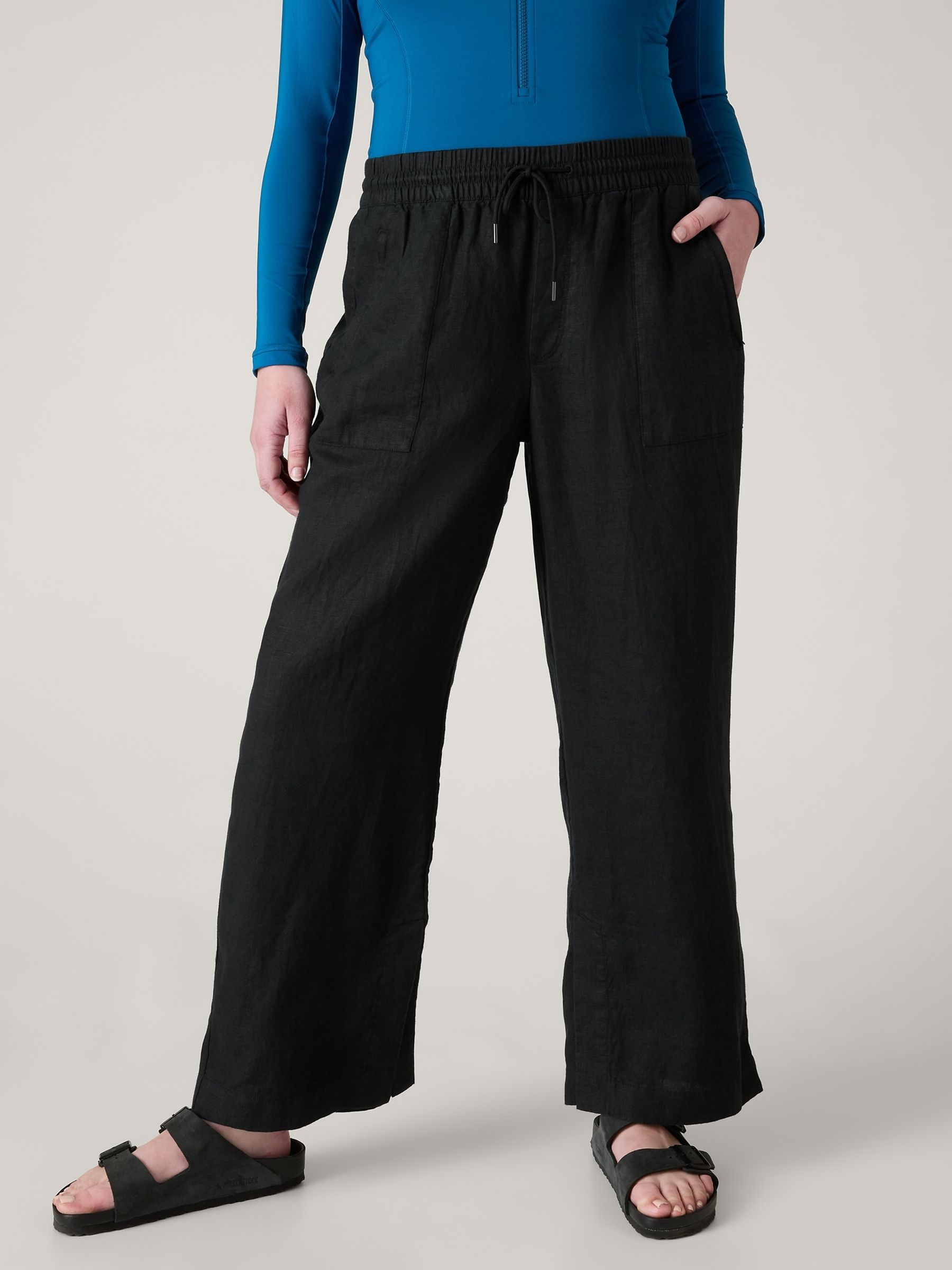 Athleta Black 100% Linen Retreat Wide Leg Trousers - Image 6 of 8