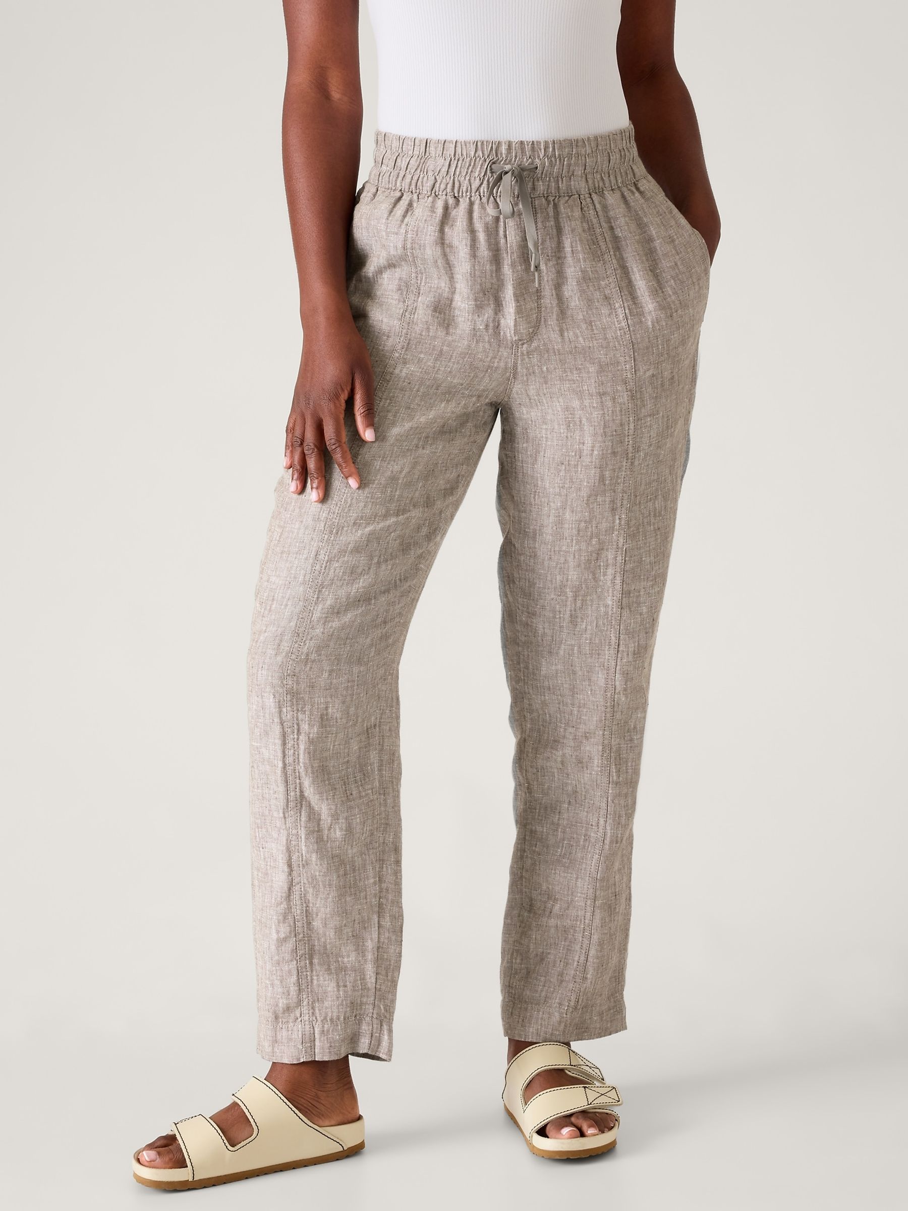 Athleta Beige Retreat Linen Ankle Trousers - Image 1 of 5