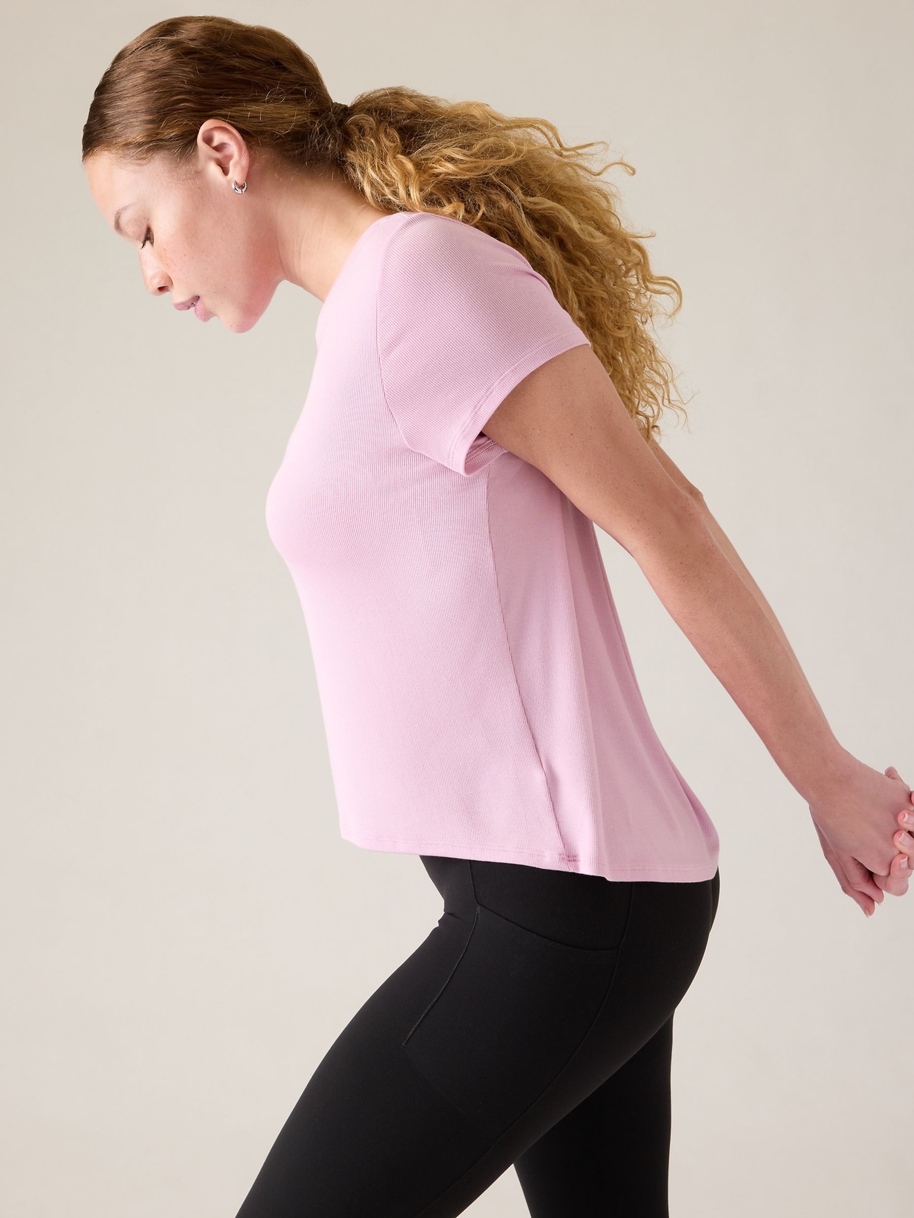Athleta Pink With Ease Rib T-Shirt - Image 3 of 4
