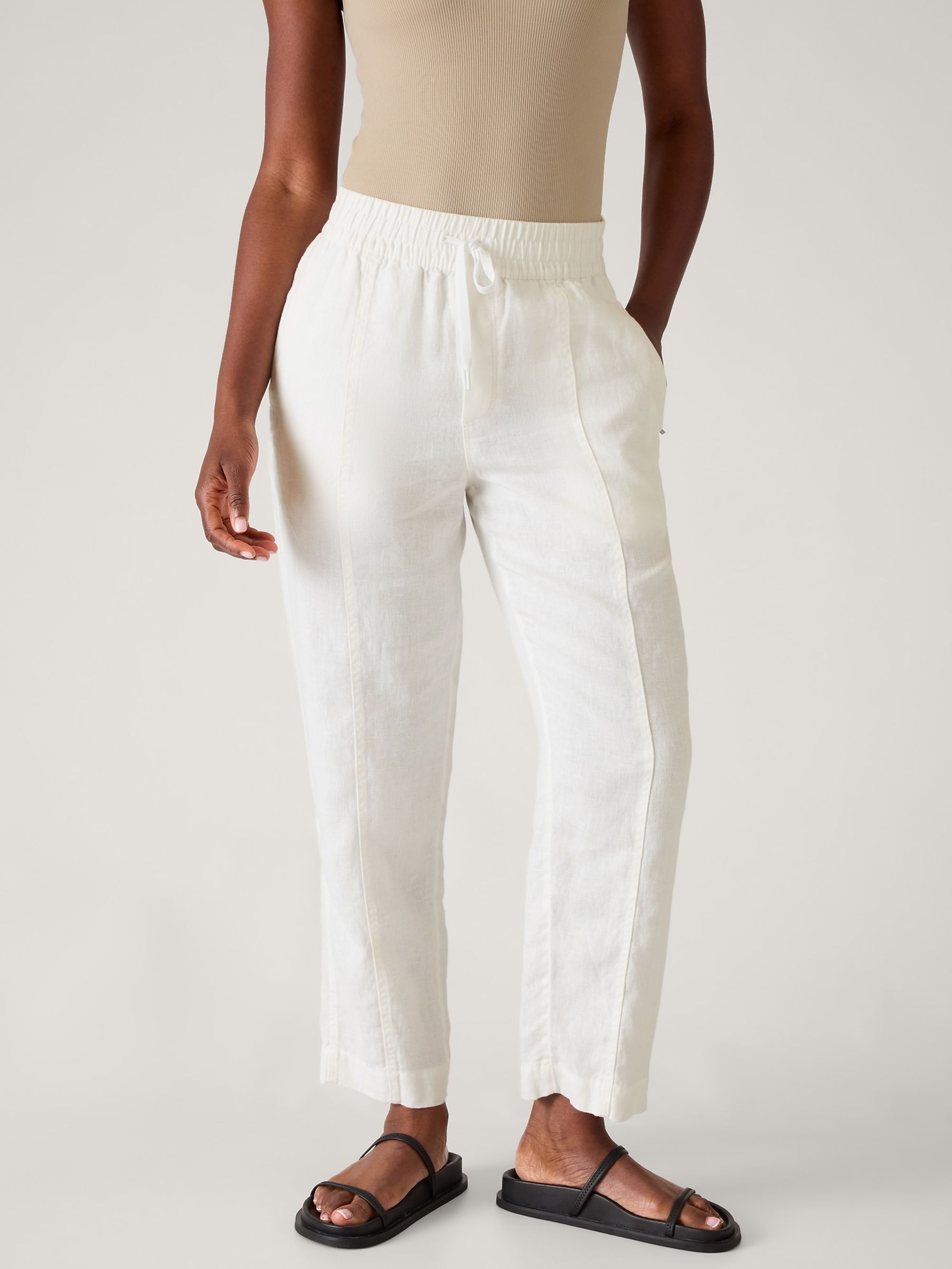 Athleta White Retreat Linen Ankle Trousers - Image 1 of 5