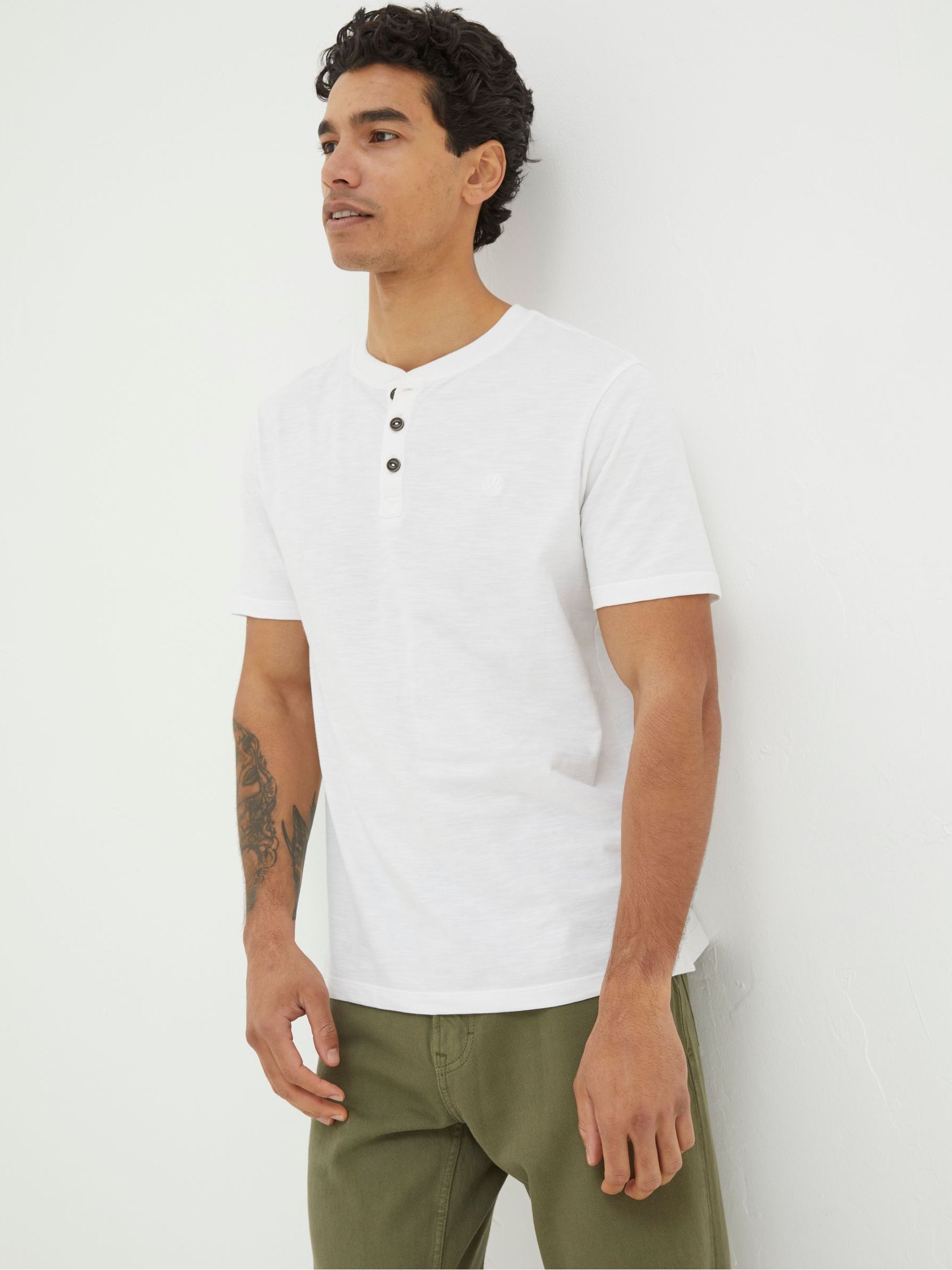 White 100% Cotton Woodside Slub Henley T-Shirt - Image 1 of 5