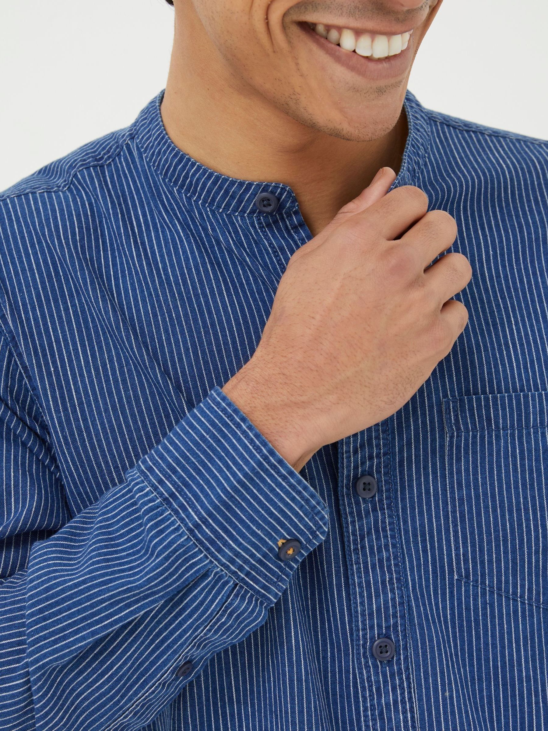 Blue Stripe Grandad Shirt - Image 4 of 5