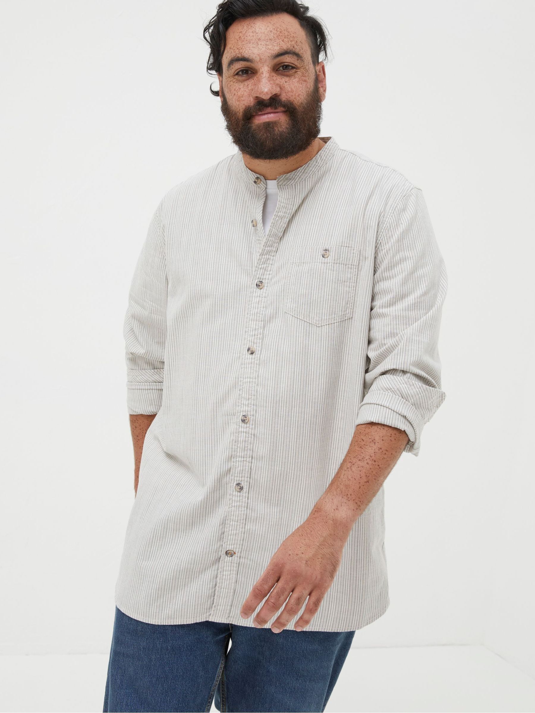 Natural Stripe Grandad Shirt - Image 3 of 5