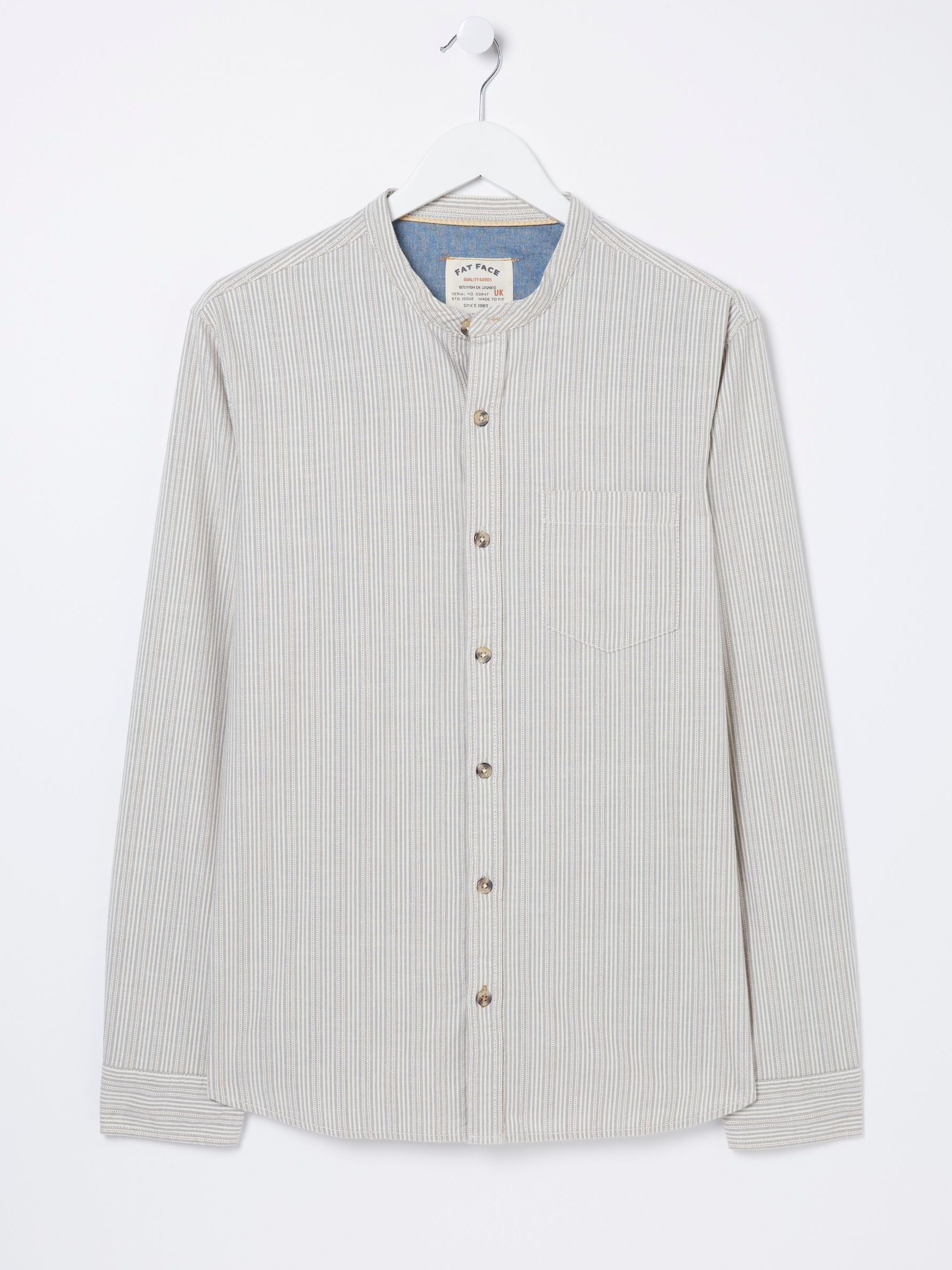 Natural Stripe Grandad Shirt - Image 5 of 5 Natural Stripe Grandad Shirt - Image 5 of 5