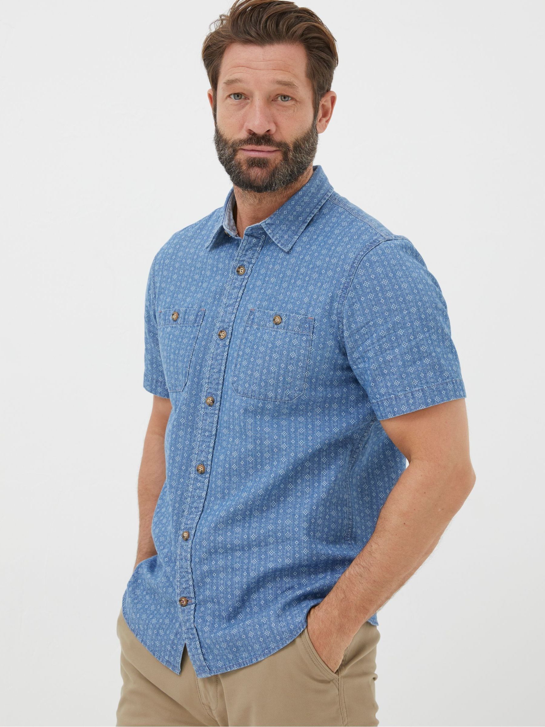 Geo Blue Indigo Print Shirt - Image 1 of 5