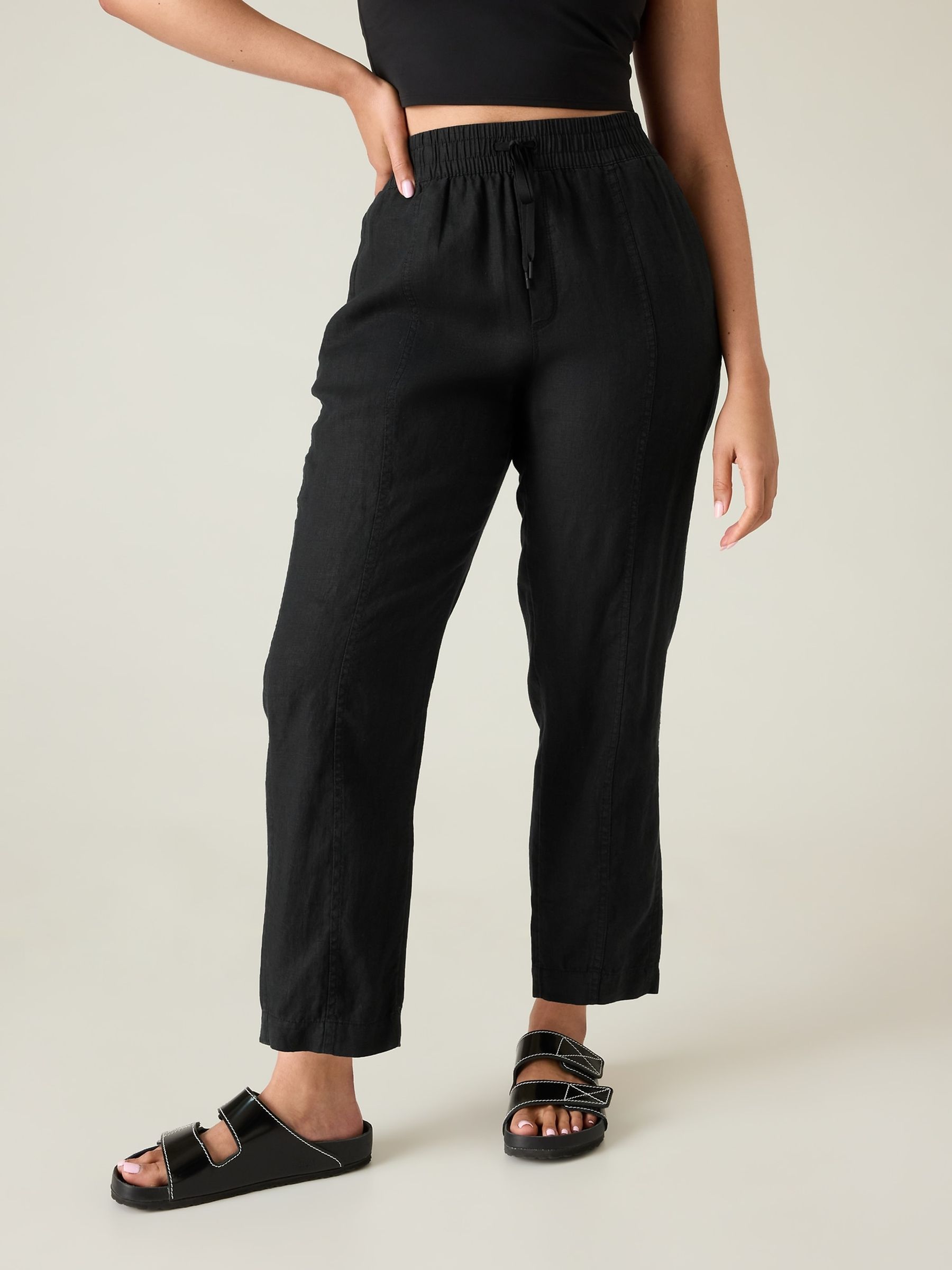 Athleta Black Retreat Linen Ankle Trousers - Image 4 of 5