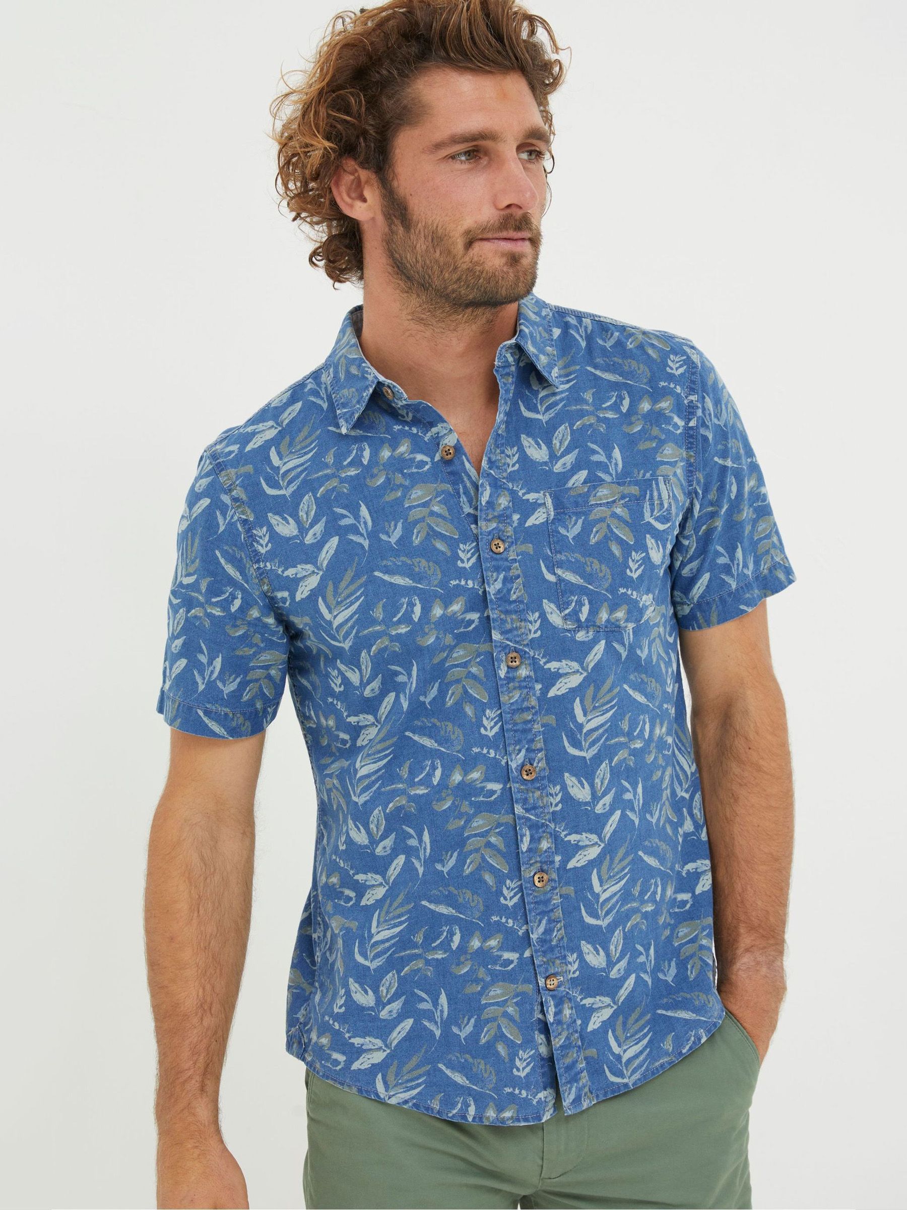 Indigo Blue Leaf Print Shirt - Image 2 of 6