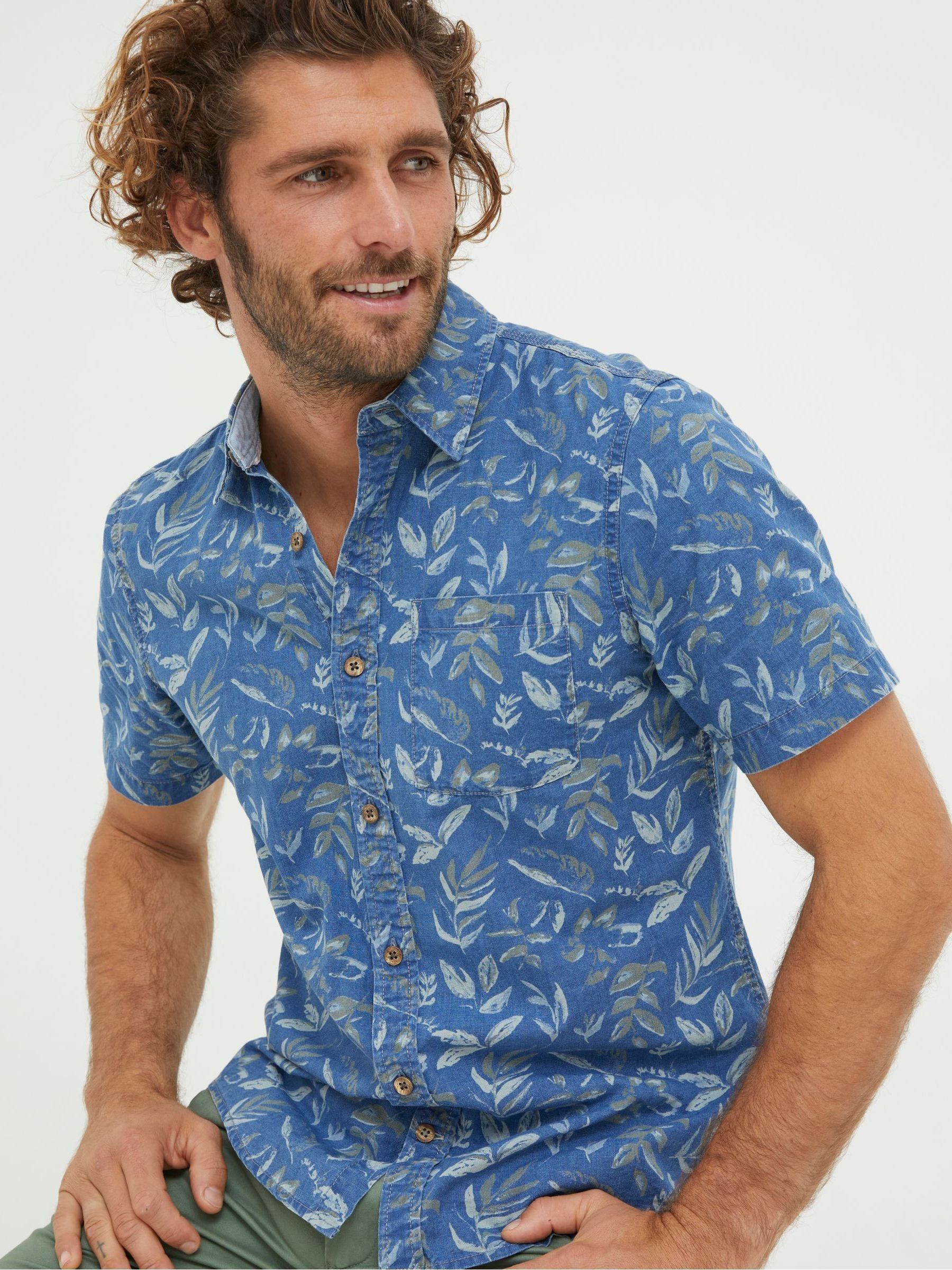 Indigo Blue Leaf Print Shirt - Image 4 of 6