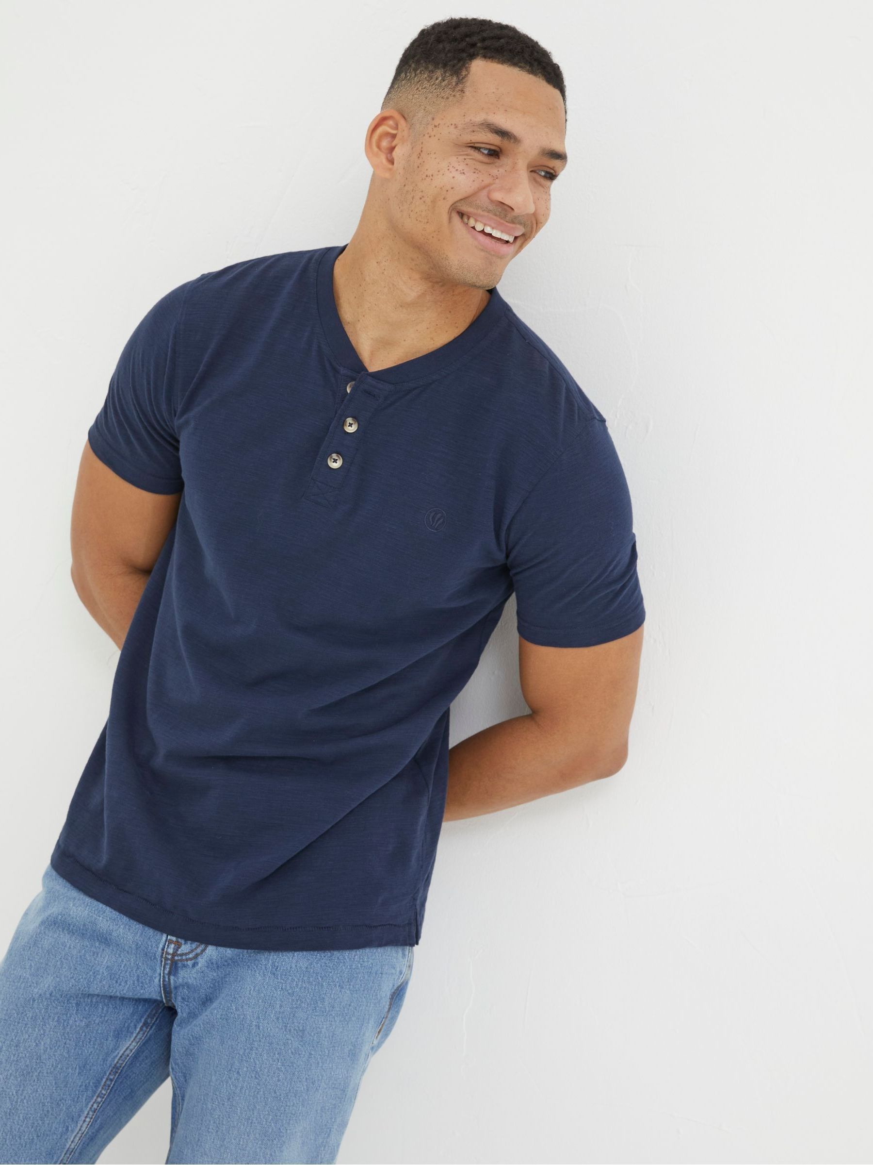 Navy Blue Woodside Slub Henley T-Shirt - Image 1 of 5