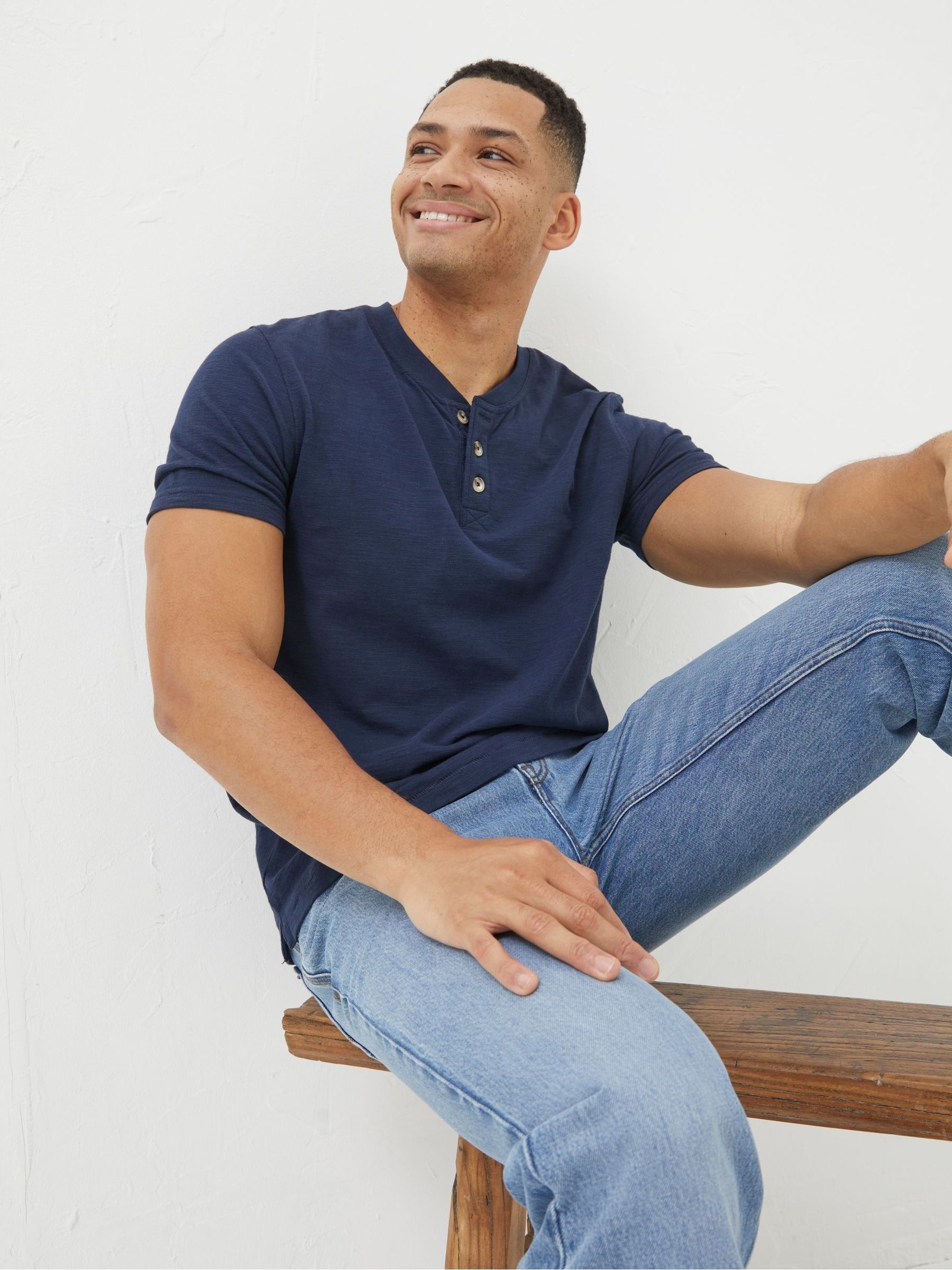 Navy Blue Woodside Slub Henley T-Shirt - Image 3 of 5