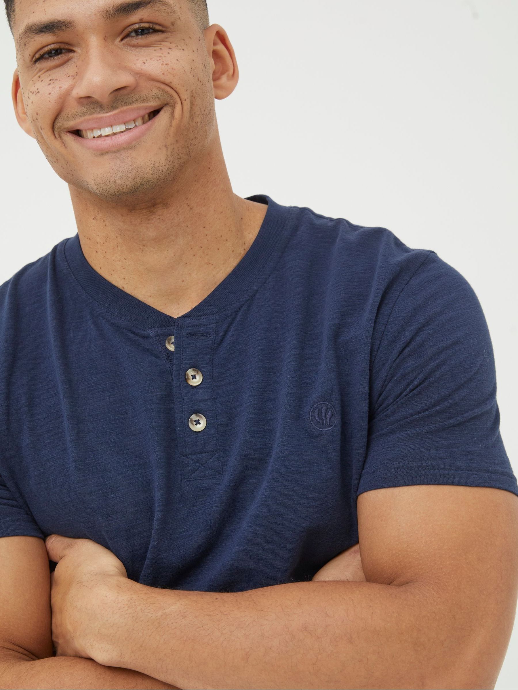 Navy Blue Woodside Slub Henley T-Shirt - Image 4 of 5