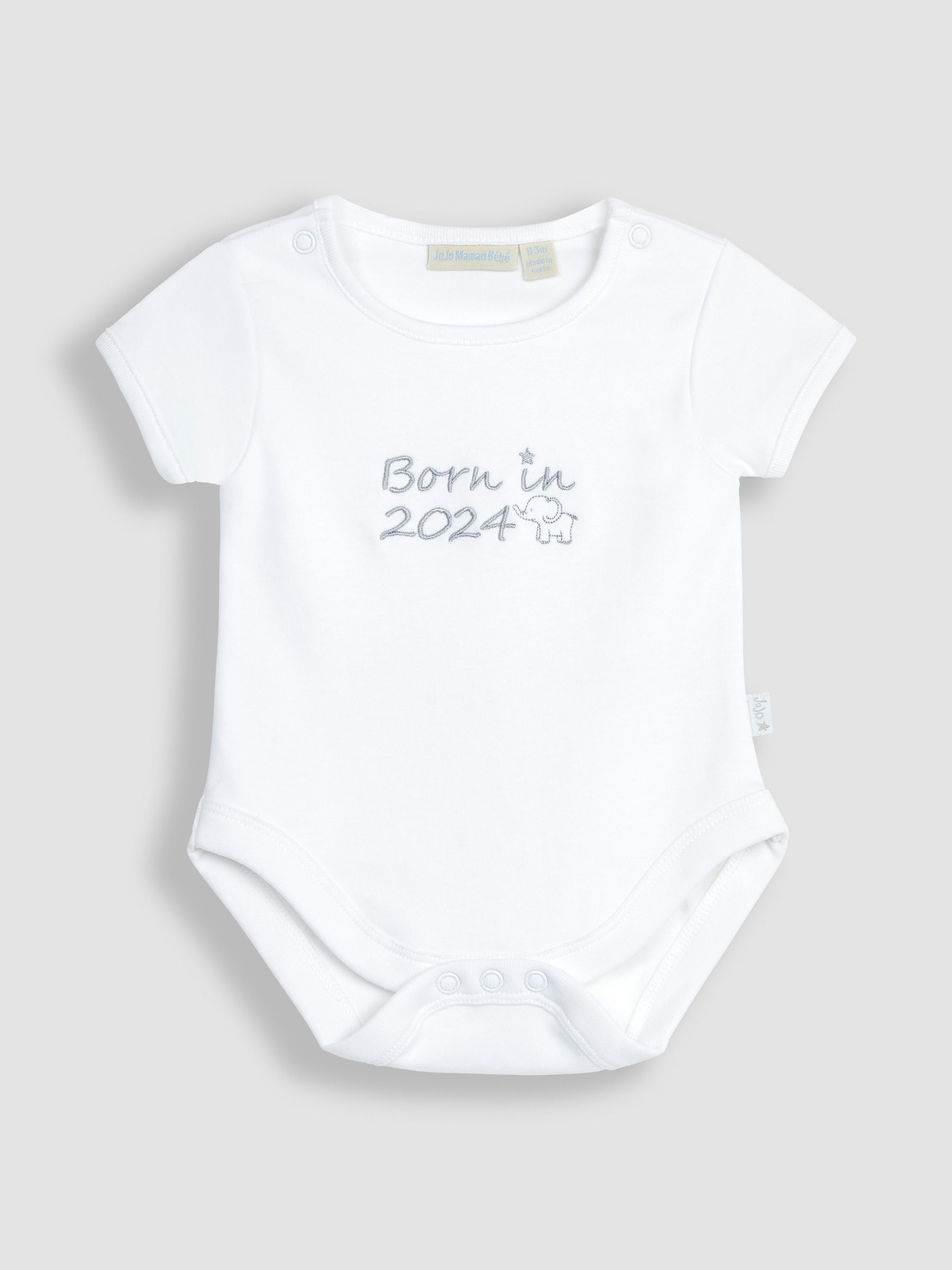 White Born in 2024 Embroidered Bodysuit JoJo Maman Bébé USA