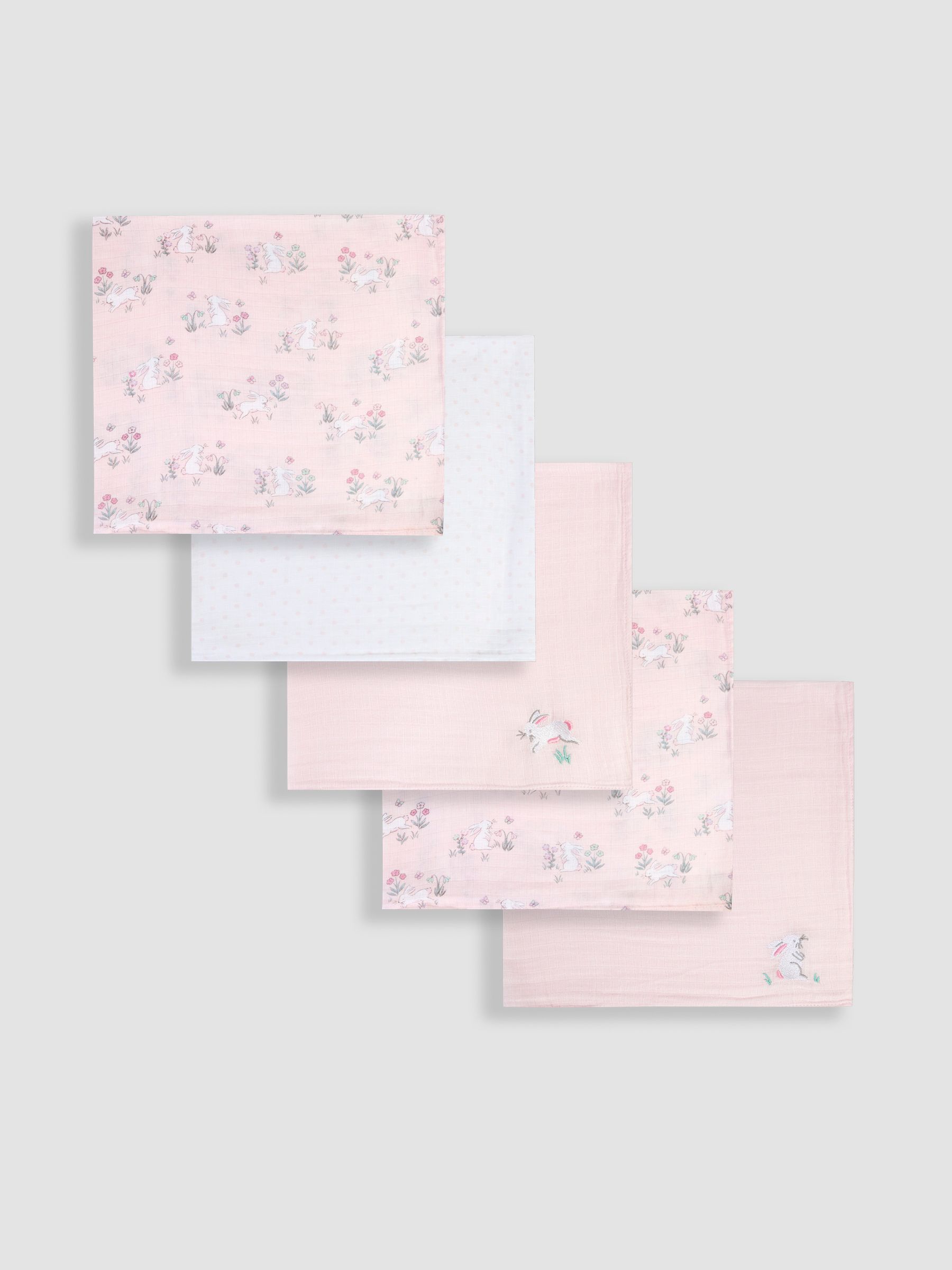 Pink Bunny 5-Pack Embroidered Muslin Squares - Image 2 of 3