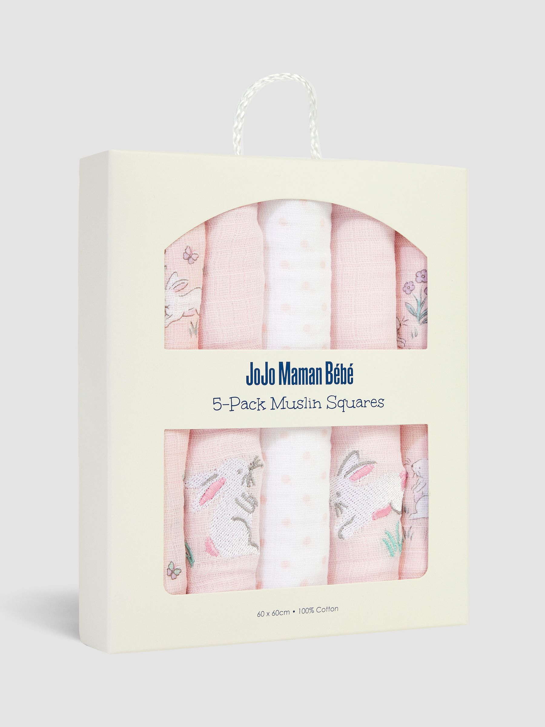 Pink Bunny 5-Pack Embroidered Muslin Squares - Image 3 of 3