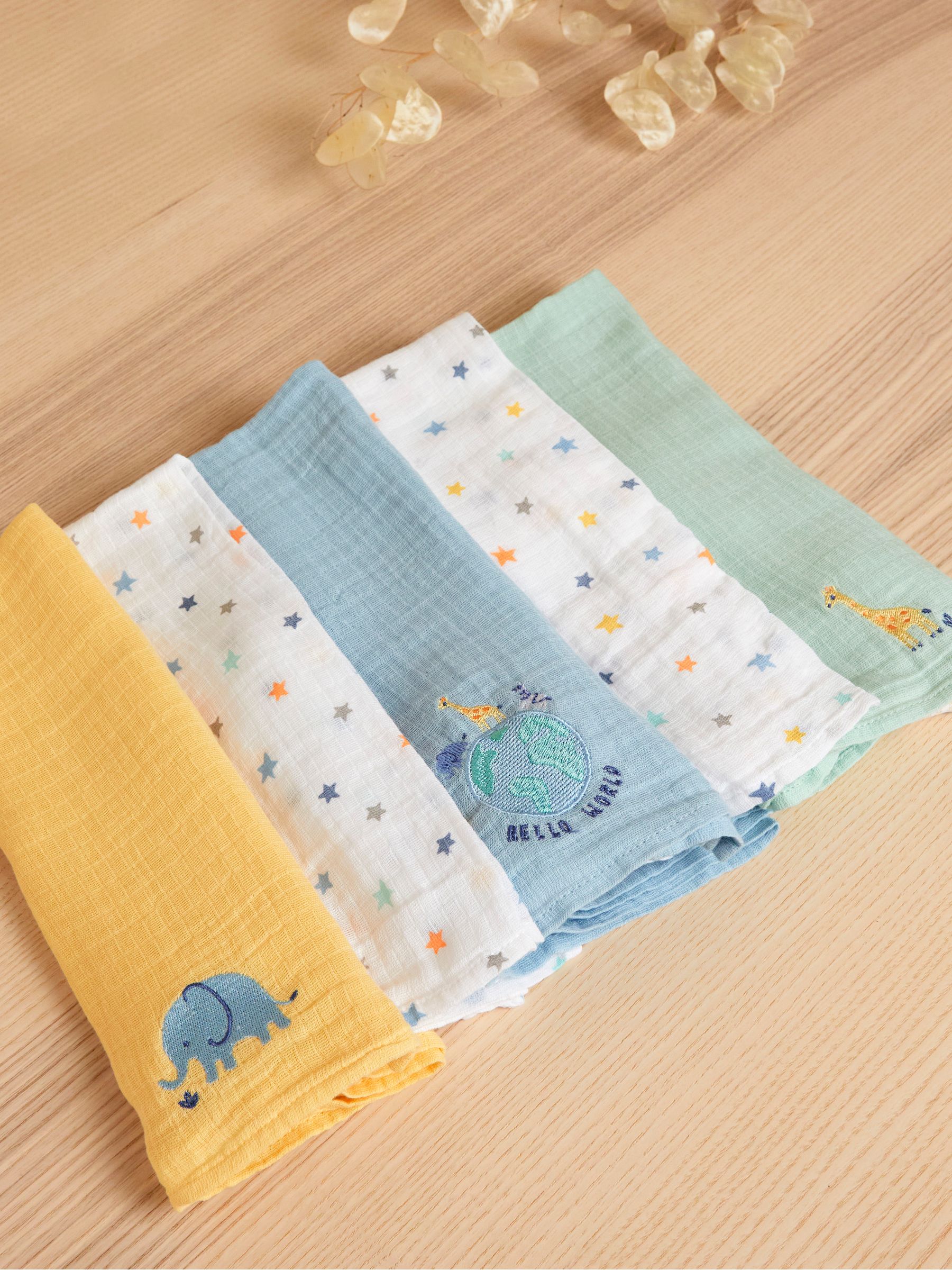 Hello World 5-Pack Embroidered Muslin Squares - Image 1 of 3