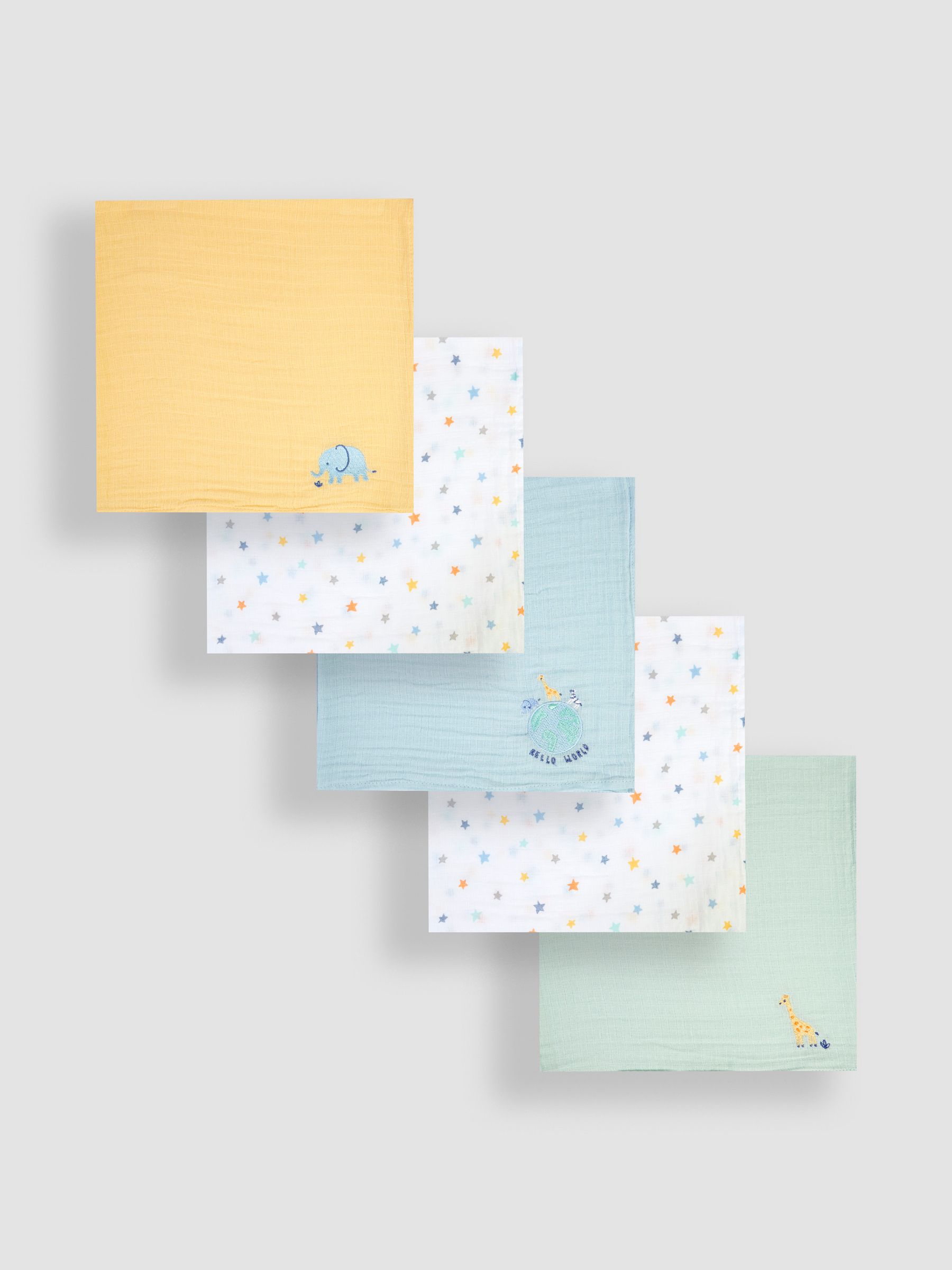 Hello World 5-Pack Embroidered Muslin Squares - Image 2 of 3
