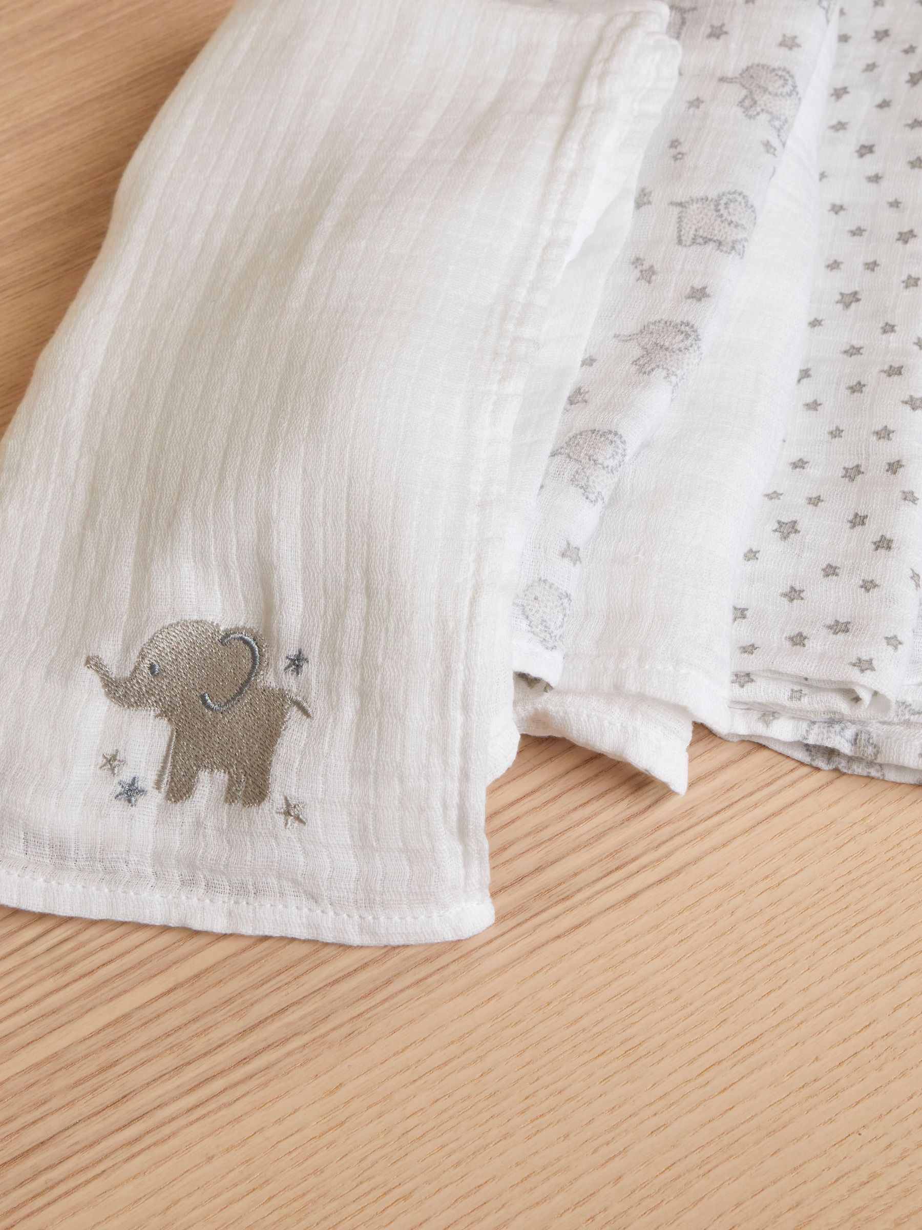 Grey Elephant 5-Pack Embroidered Muslin Squares - Image 2 of 4