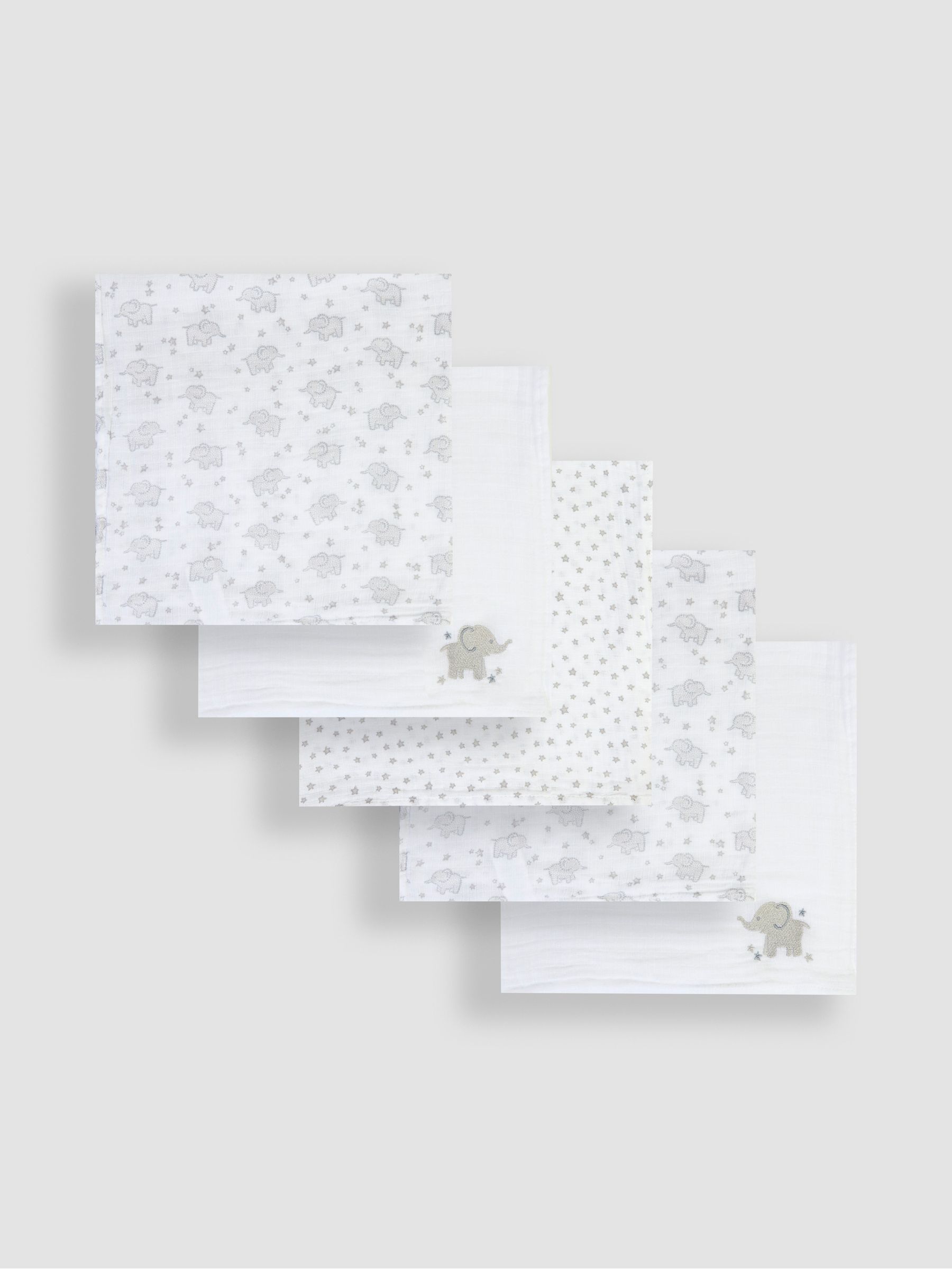 Grey Elephant 5-Pack Embroidered Muslin Squares - Image 3 of 4