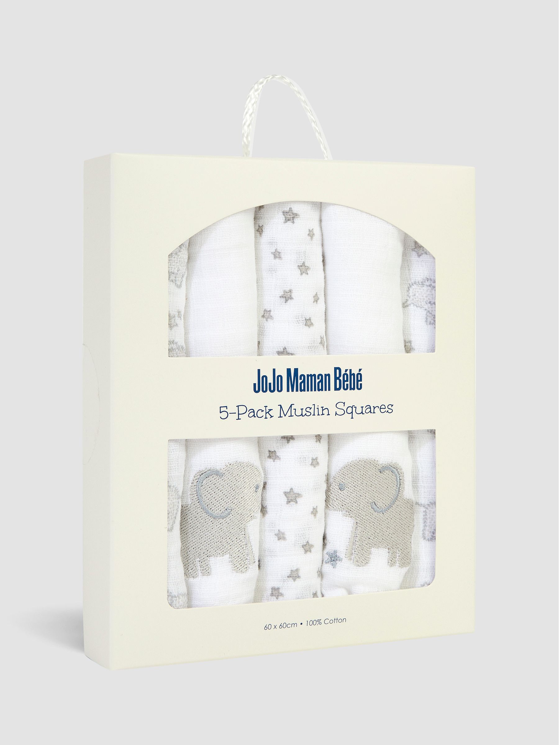Grey Elephant 5-Pack Embroidered Muslin Squares - Image 4 of 4