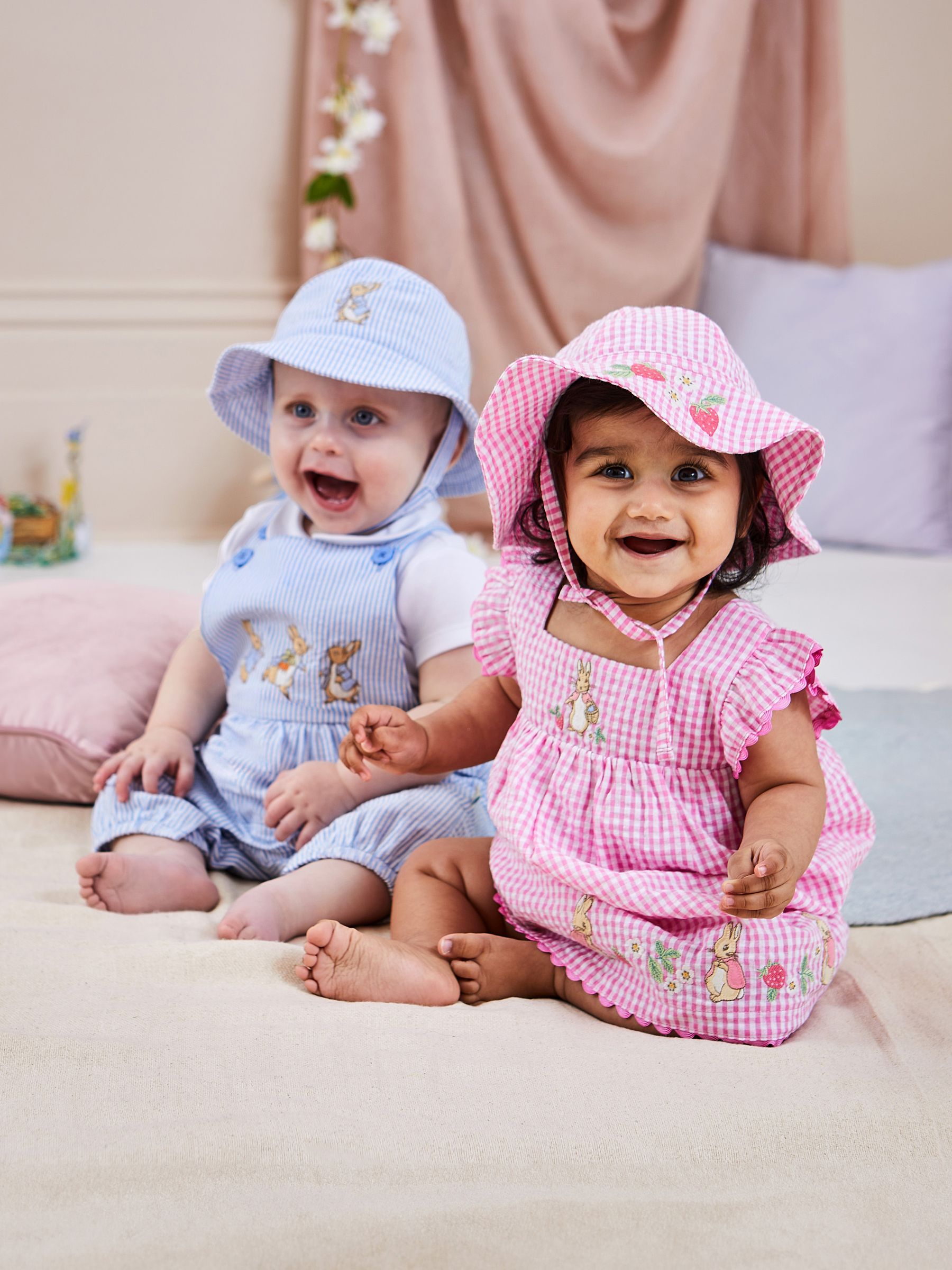 Pink Peter Rabbit Embroidered Summer Dress And Hat Set 2-Piece - Image 1 of 10