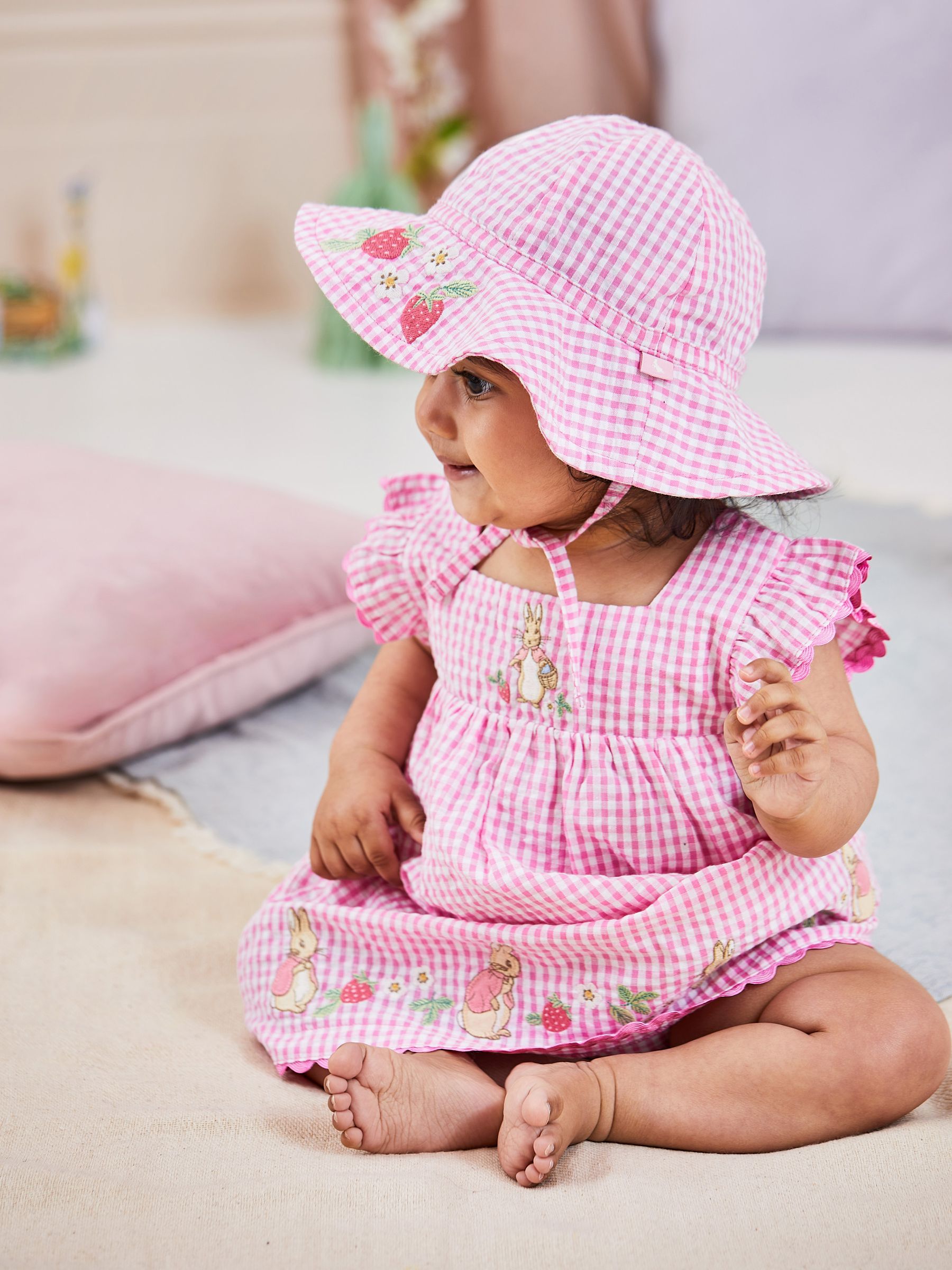 Pink Peter Rabbit Embroidered Summer Dress And Hat Set 2-Piece - Image 4 of 10