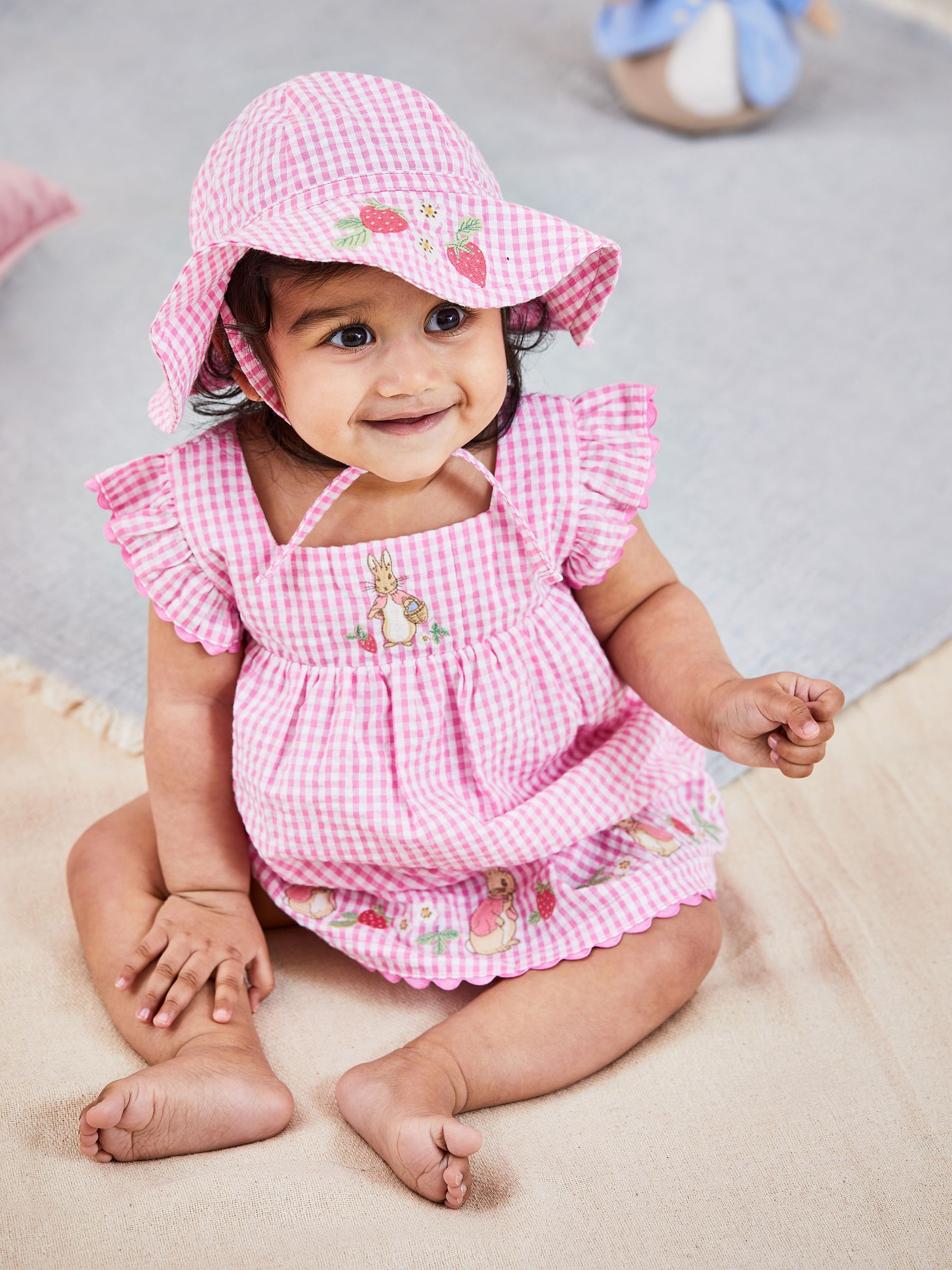Pink Peter Rabbit Embroidered Summer Dress And Hat Set 2-Piece - Image 5 of 10